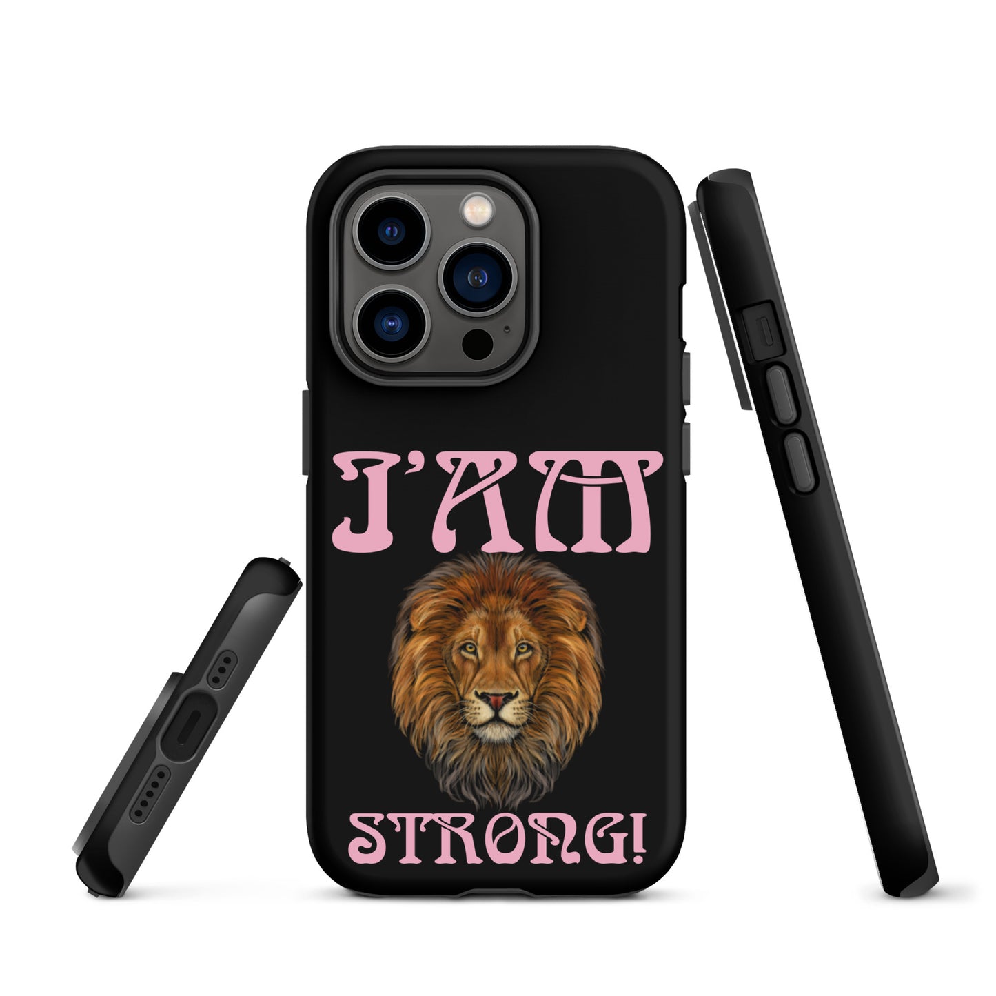 “I’AM STRONG!” Black Tough Case for iPhone® W/Cotton Candy Font