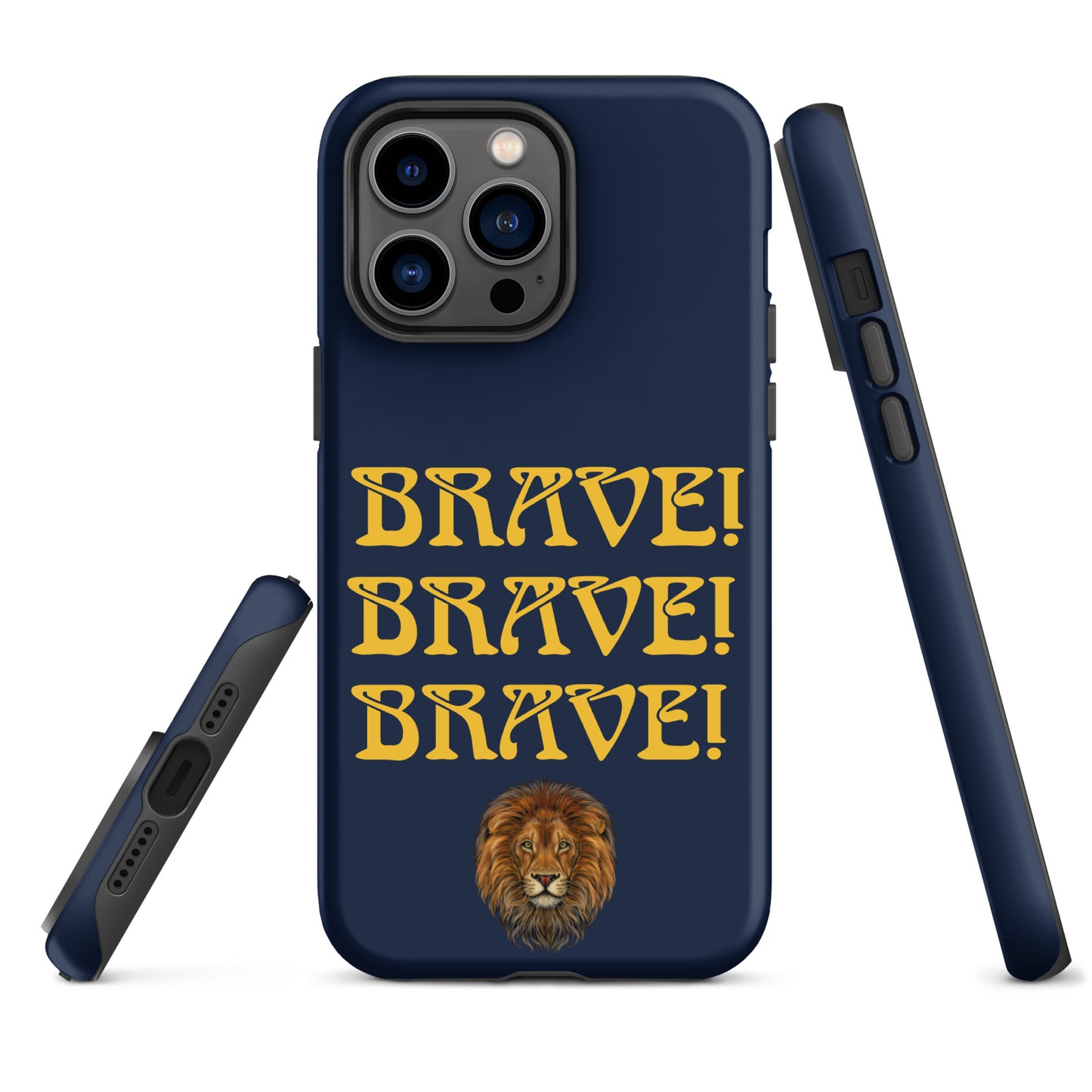 “BRAVE!Navy Tough Case for iPhone® W/Triple Yellow Font