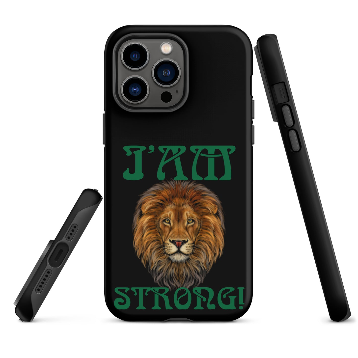 “I’AM STRONG!” Black Tough Case for iPhone® W/Green Font