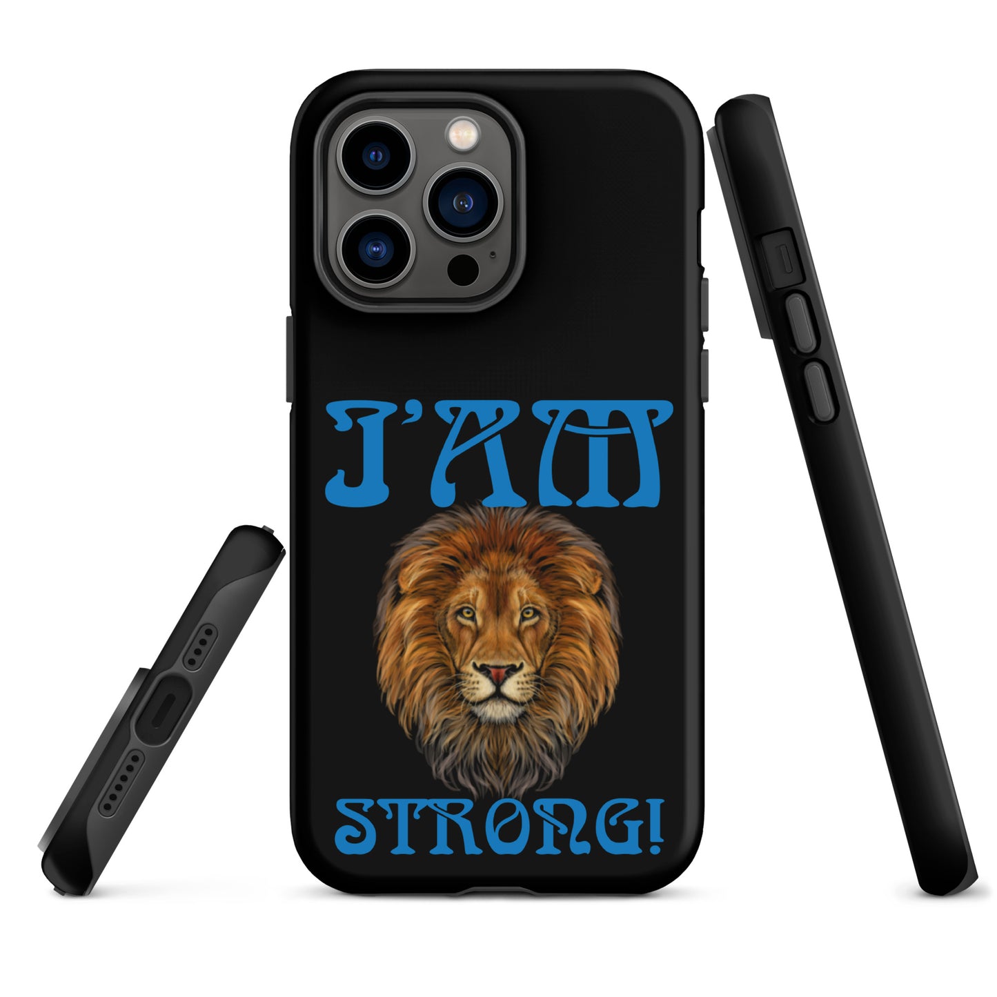 “I’AM STRONG!” Black Tough Case for iPhone® W/Navy Blue Font