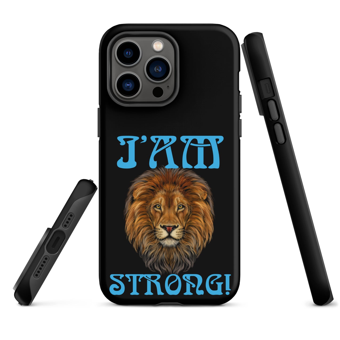 “I’AM STRONG!” Black Tough Case for iPhone® W/SkyBlue Font