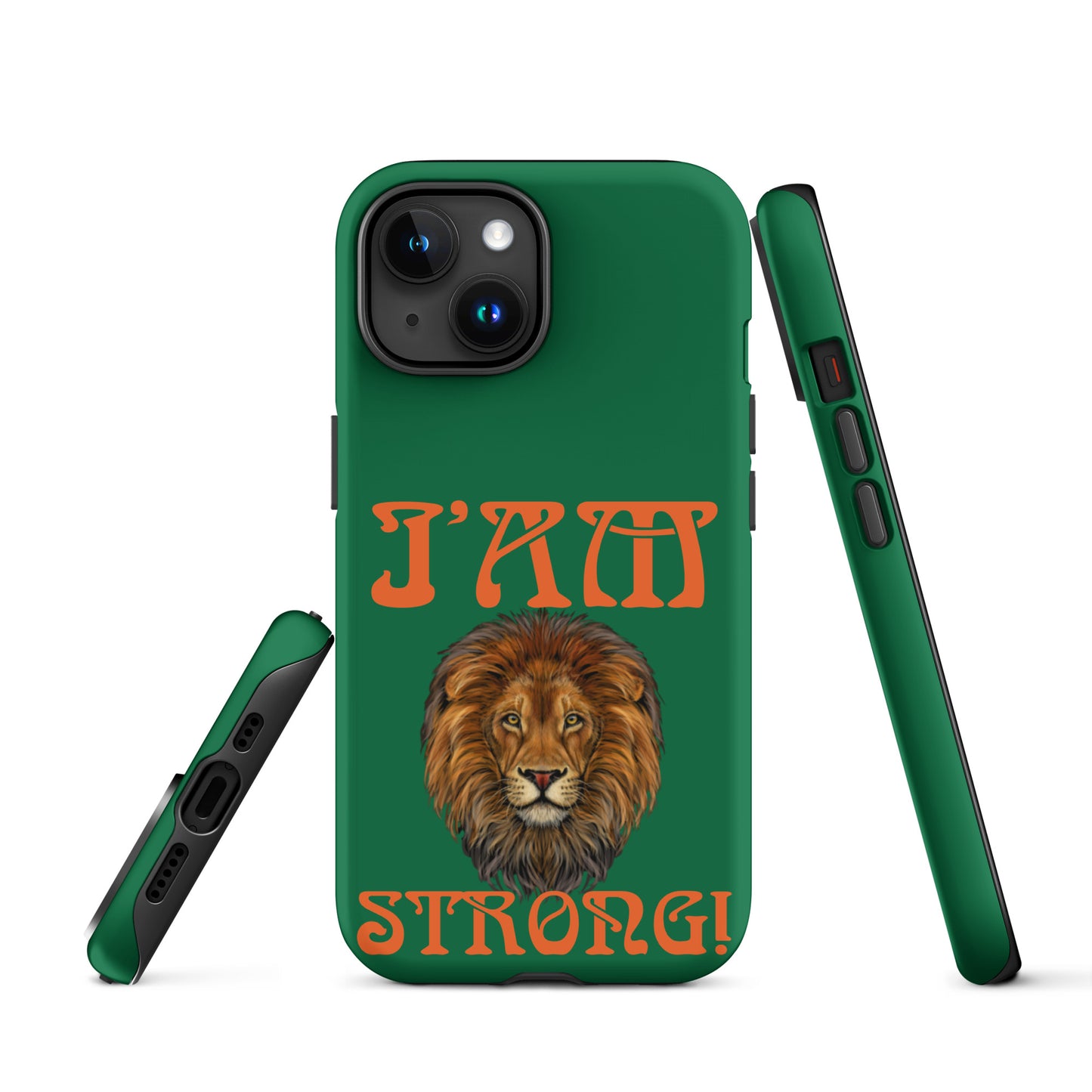 “I’AM STRONG!” Green Tough Case for iPhone® W/Orange Font