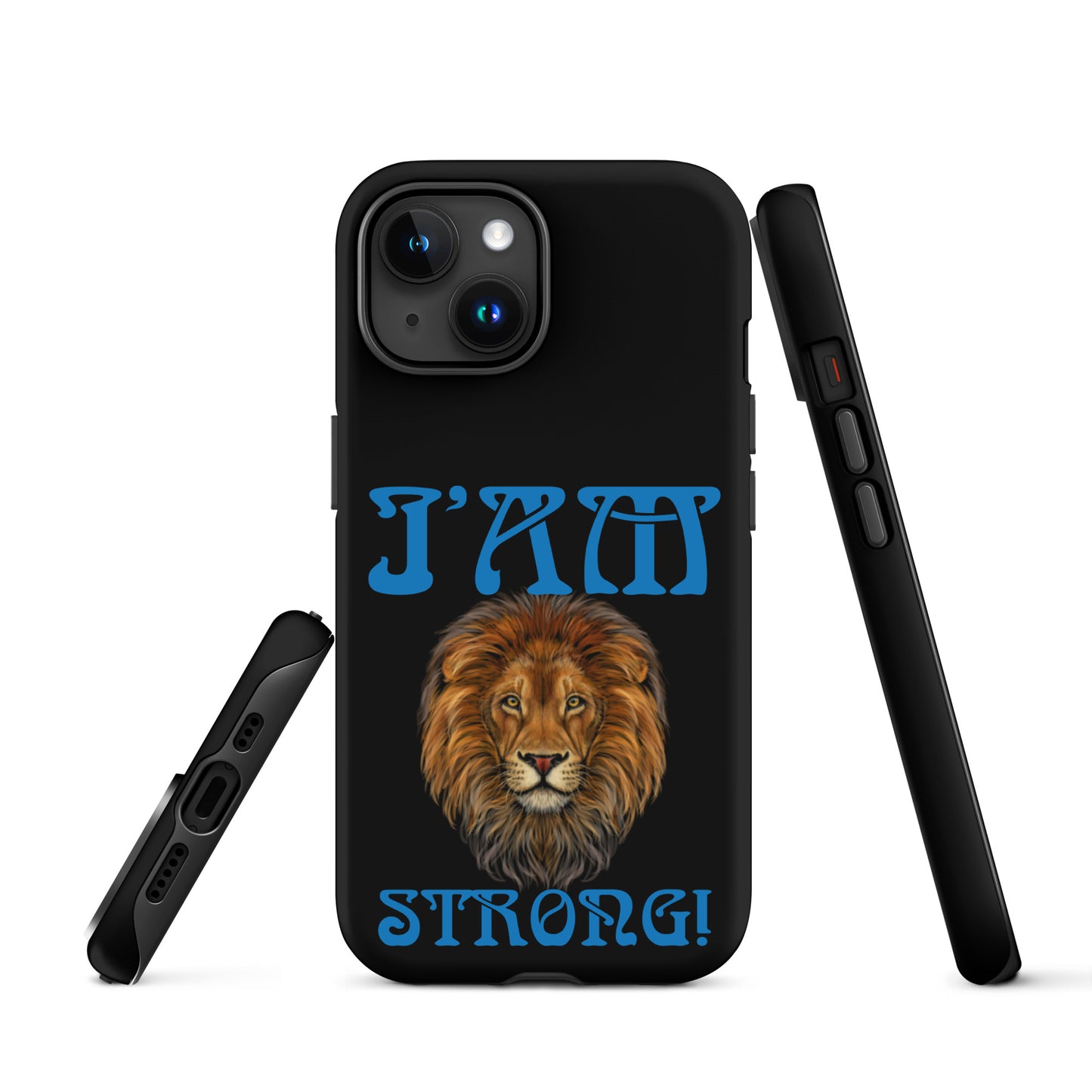 “I’AM STRONG!” Black Tough Case for iPhone® W/Navy Blue Font