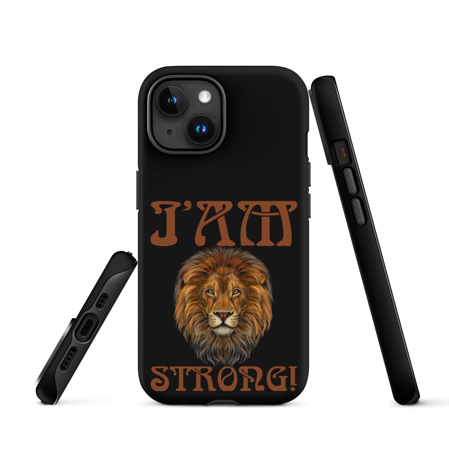 “I’AM STRONG!” Black Tough Case for iPhone® W/Brown Font