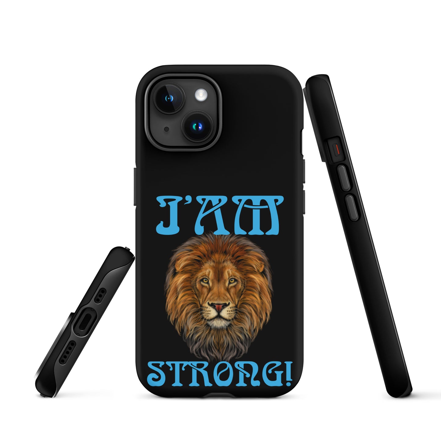“I’AM STRONG!” Black Tough Case for iPhone® W/SkyBlue Font