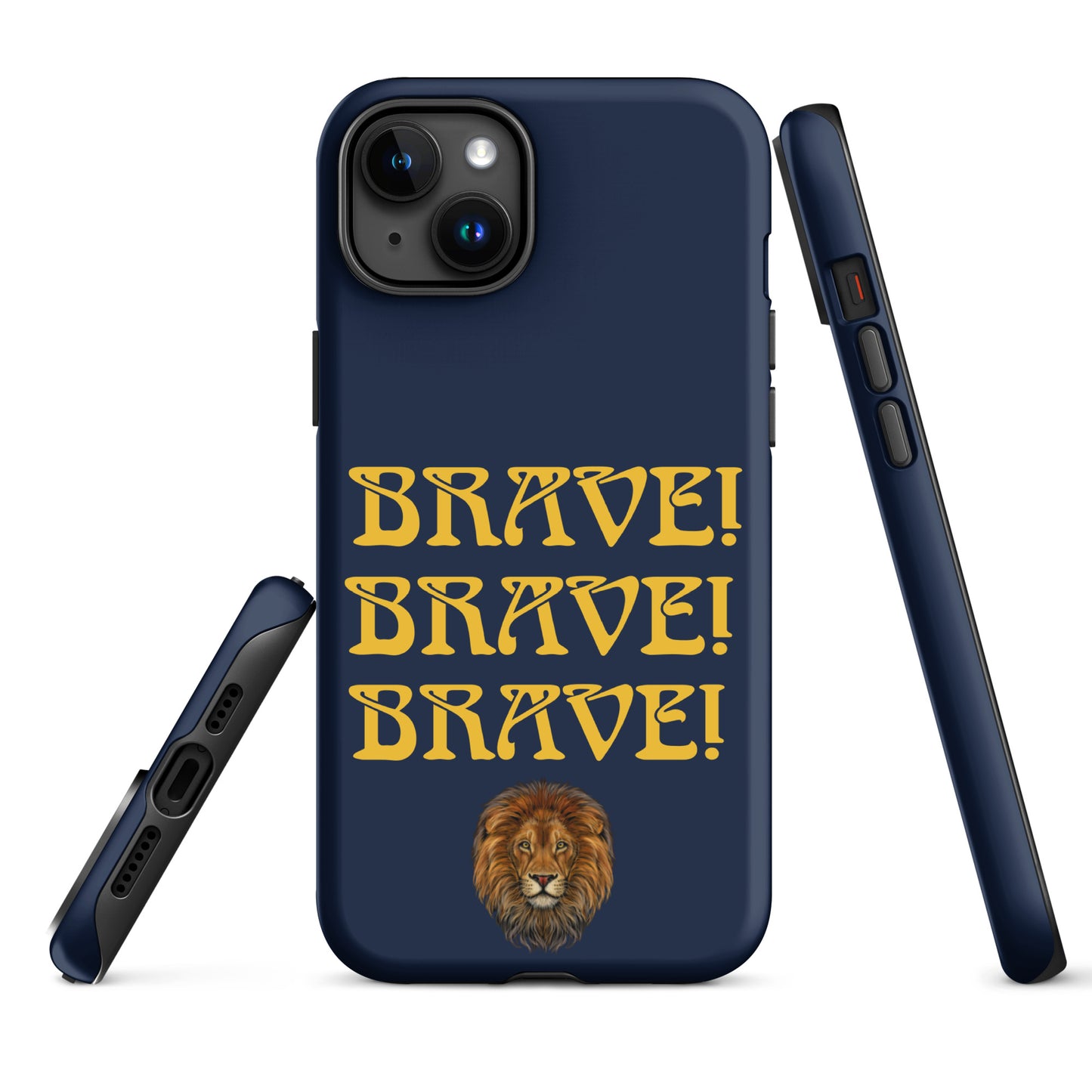 “BRAVE!Navy Tough Case for iPhone® W/Triple Yellow Font