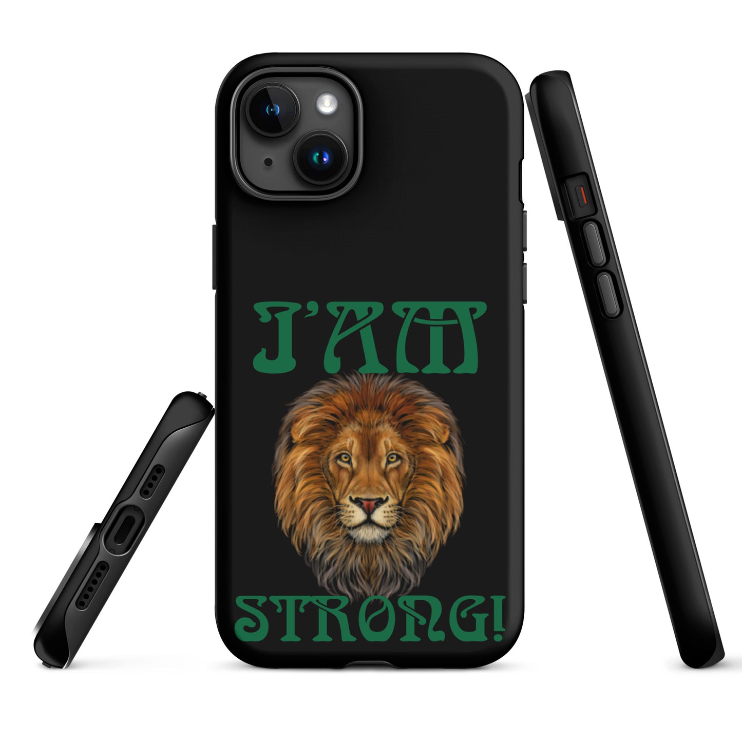 “I’AM STRONG!” Black Tough Case for iPhone® W/Green Font