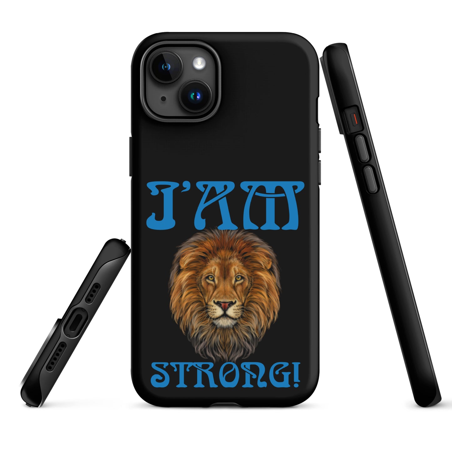 “I’AM STRONG!” Black Tough Case for iPhone® W/Navy Blue Font