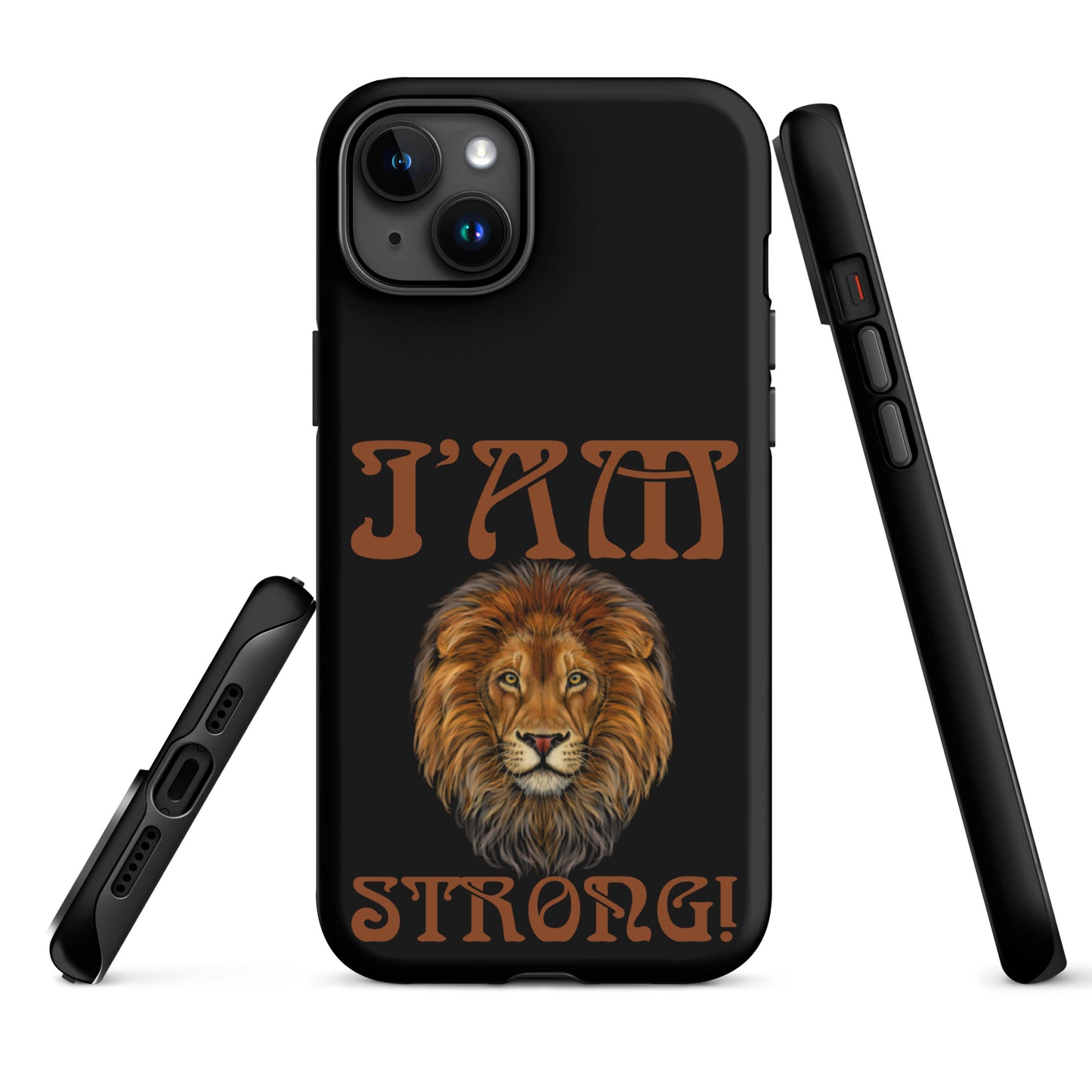 “I’AM STRONG!” Black Tough Case for iPhone® W/Brown Font