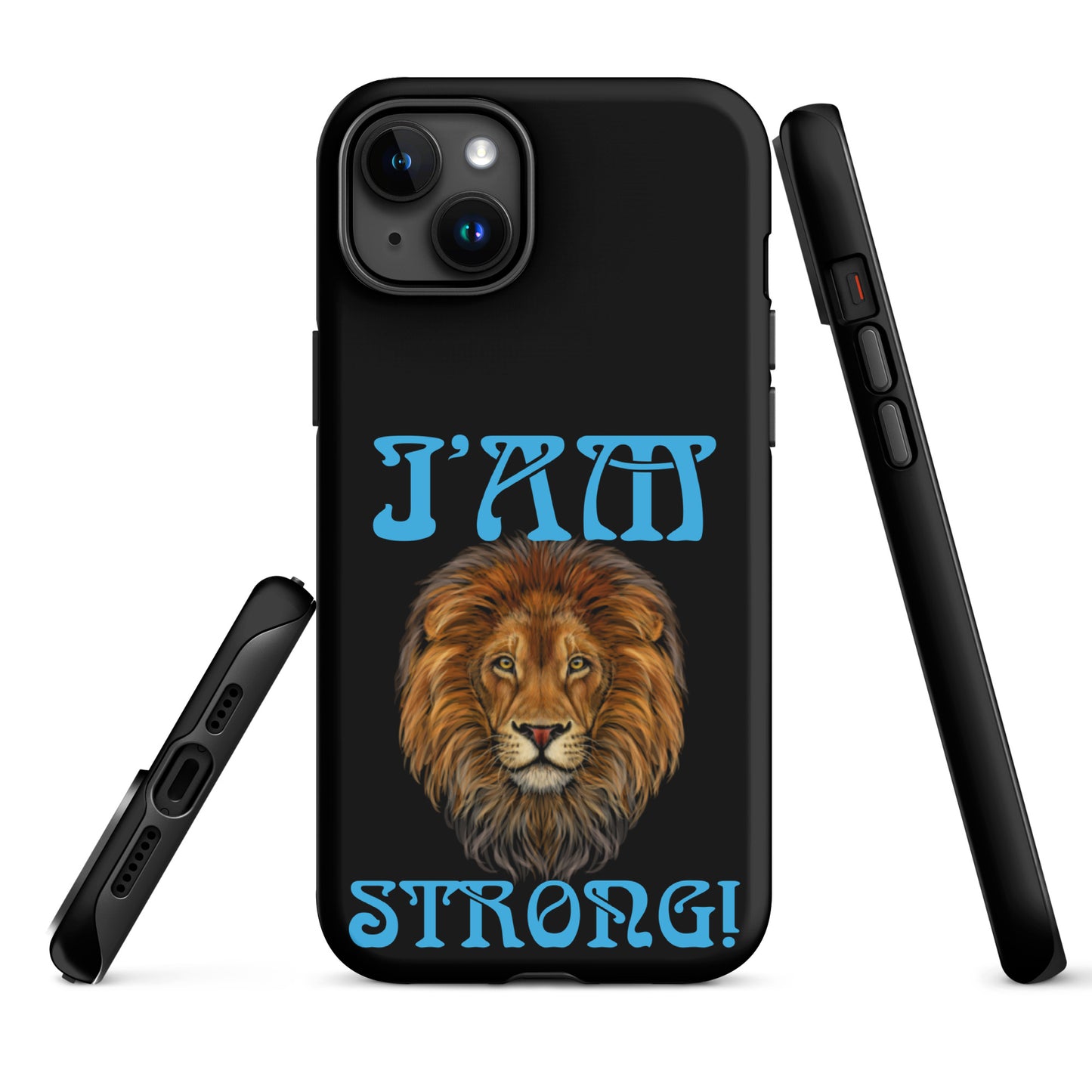 “I’AM STRONG!” Black Tough Case for iPhone® W/SkyBlue Font