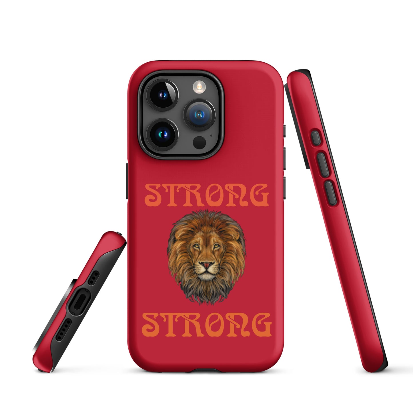 “STRONG”Red DoubleView Tough Case for iPhone® W/Orange Font
