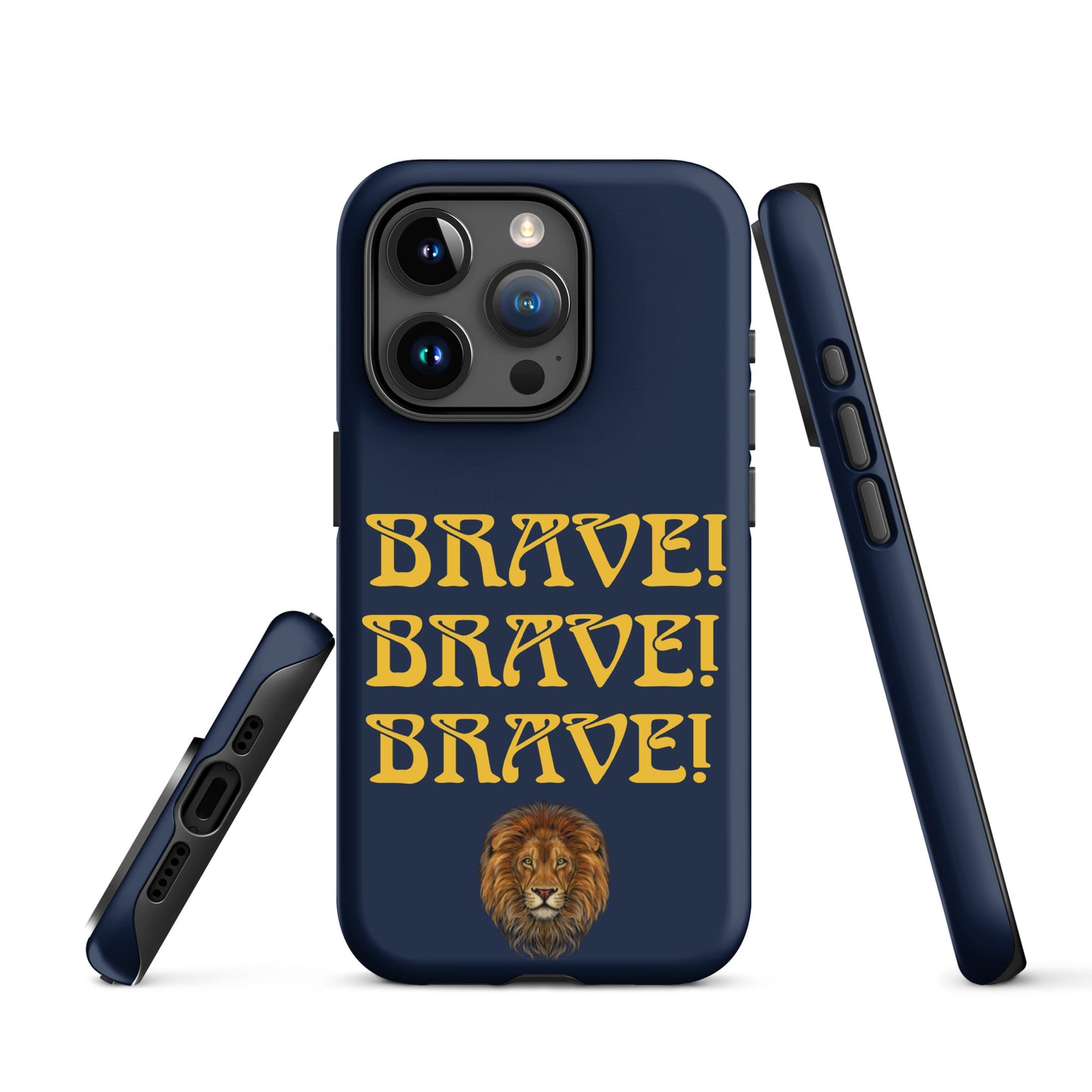 “BRAVE!Navy Tough Case for iPhone® W/Triple Yellow Font