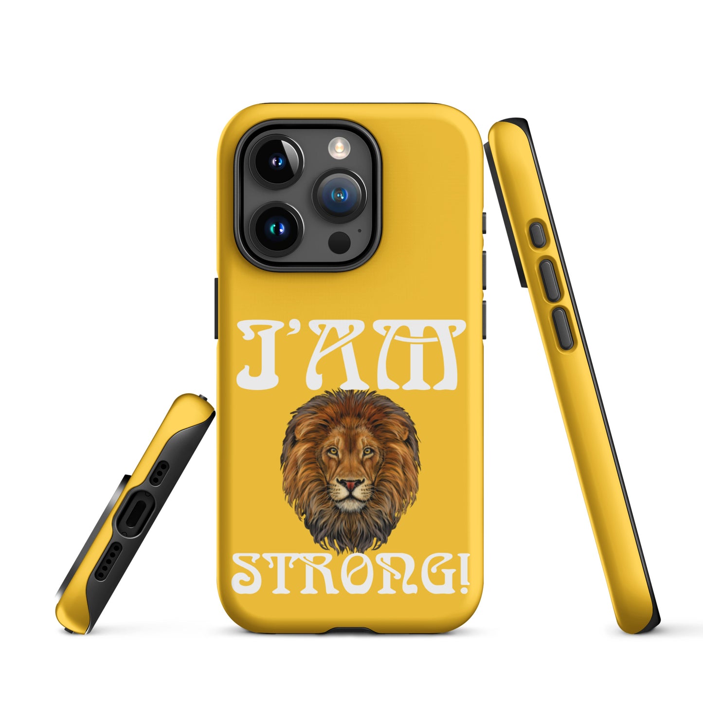 “I’AM STRONG!”Yellow Tough Case for iPhone® W/White Font