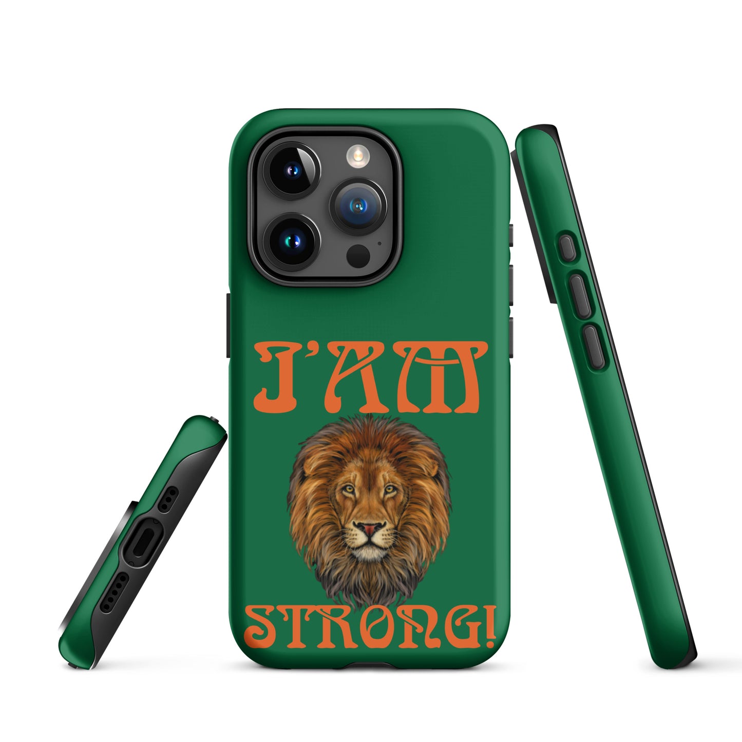 “I’AM STRONG!” Green Tough Case for iPhone® W/Orange Font