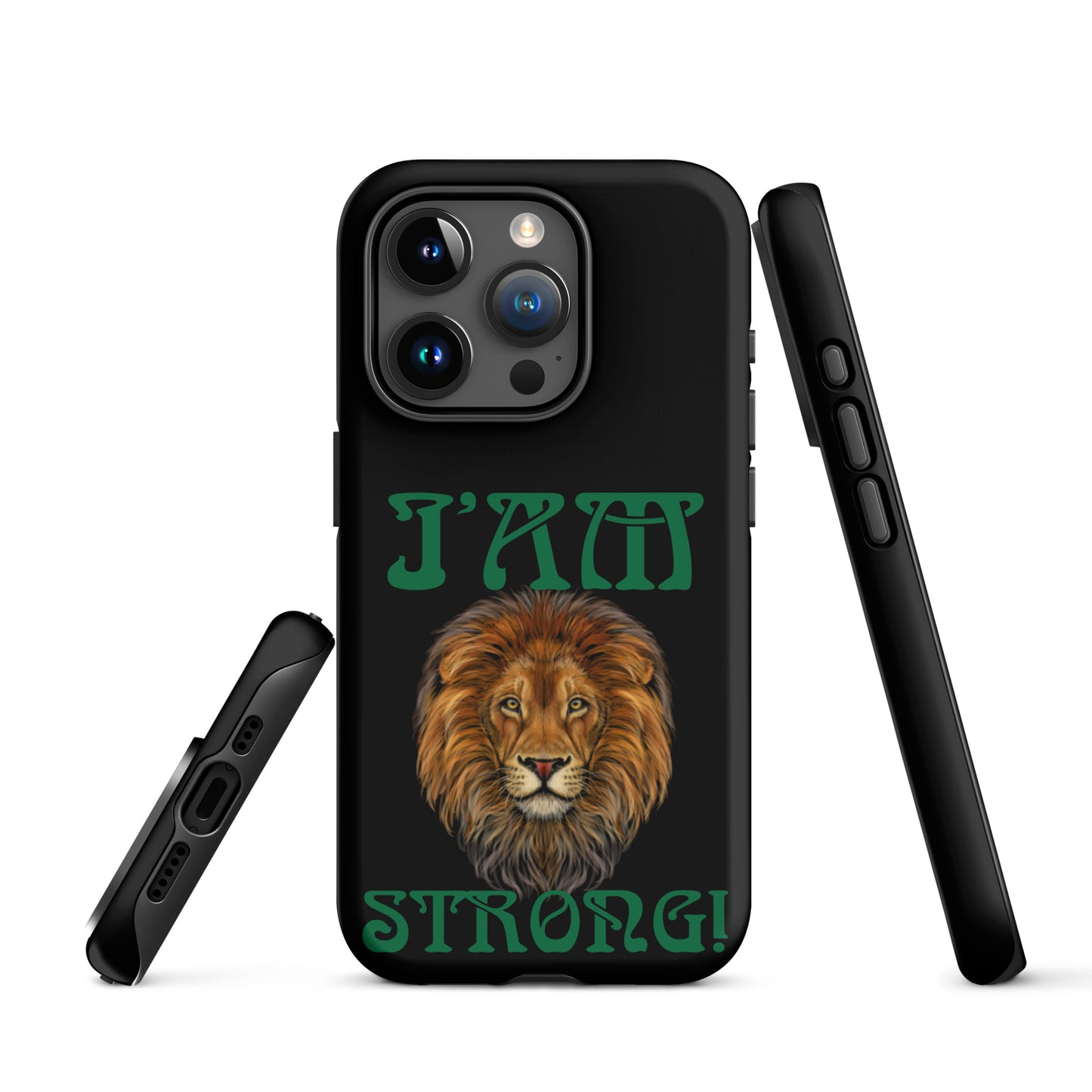 “I’AM STRONG!” Black Tough Case for iPhone® W/Green Font