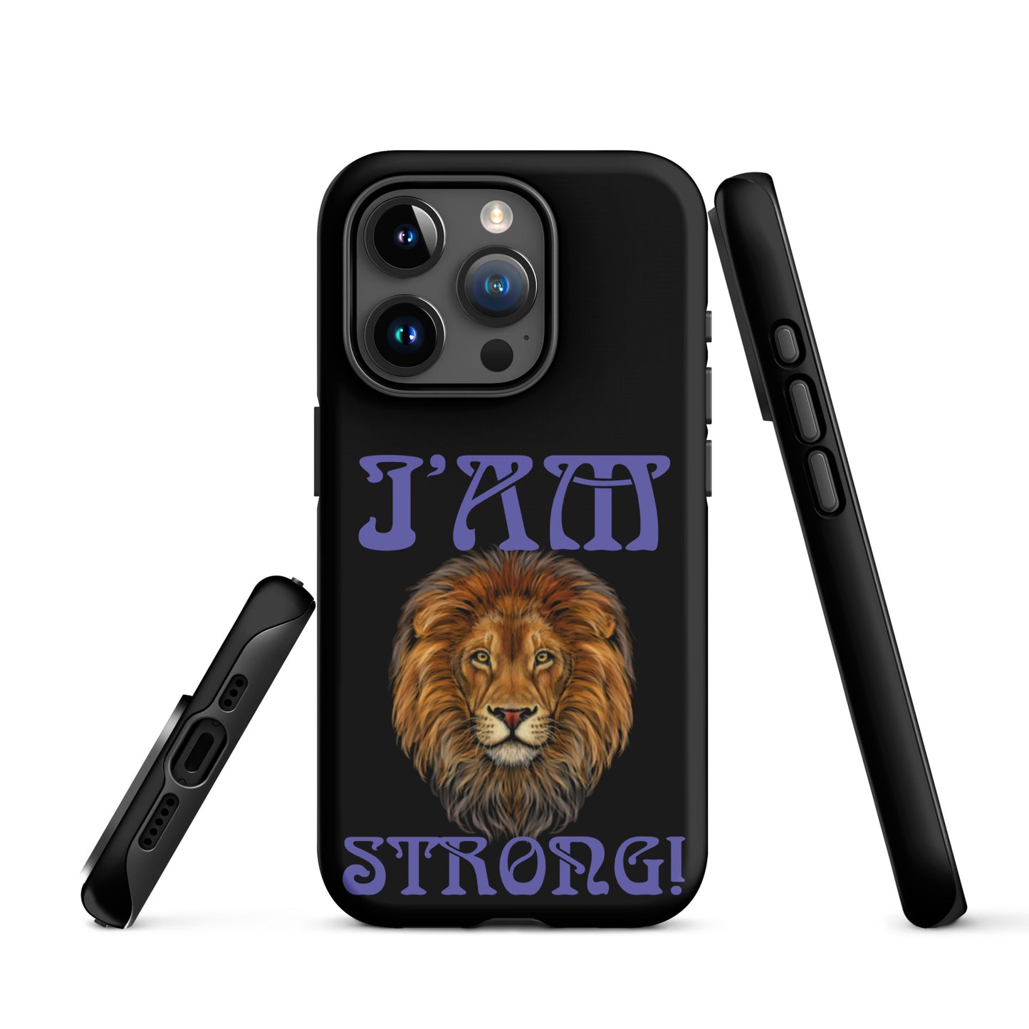 “I’AM STRONG!” Black Tough Case for iPhone® W/Purple Font