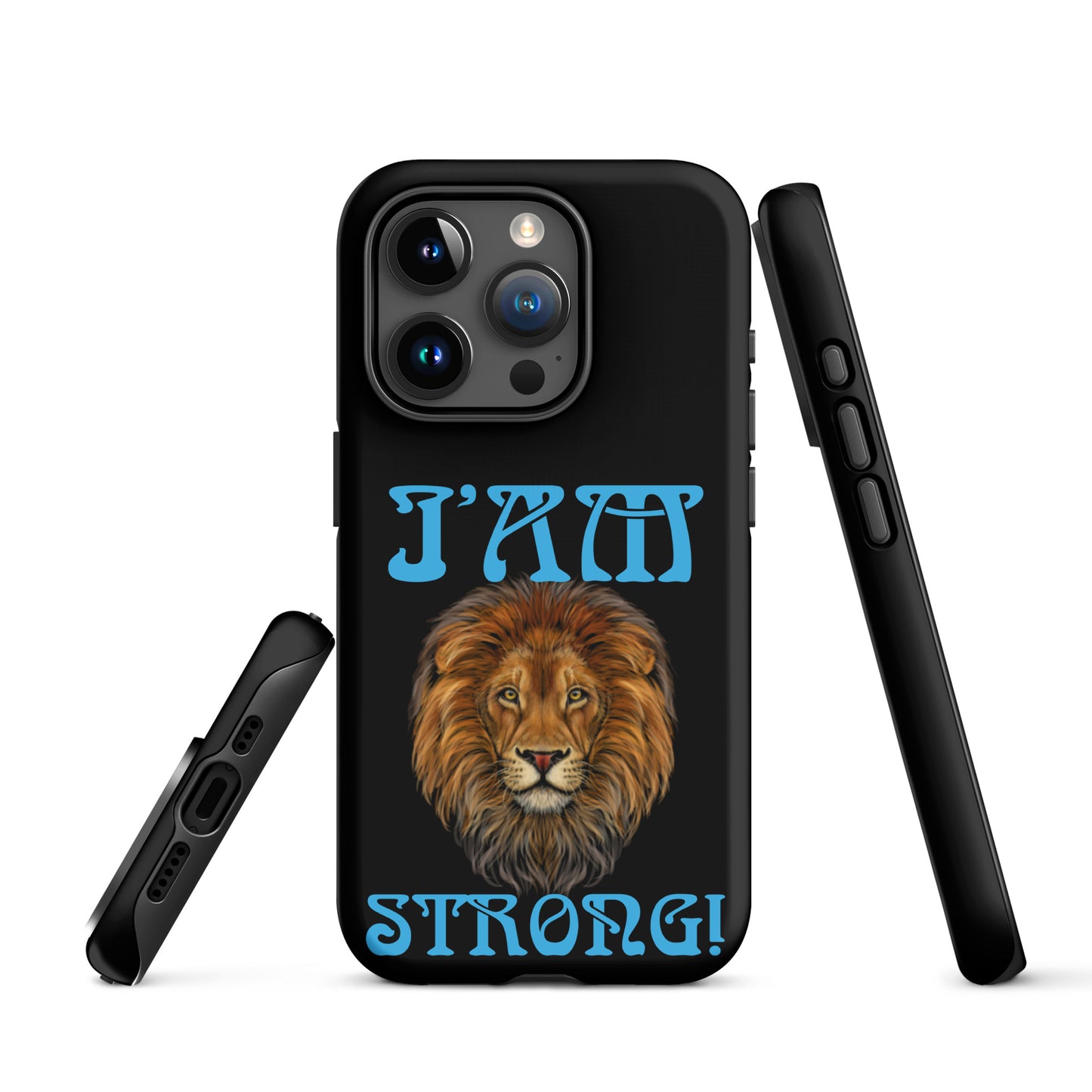 “I’AM STRONG!” Black Tough Case for iPhone® W/SkyBlue Font
