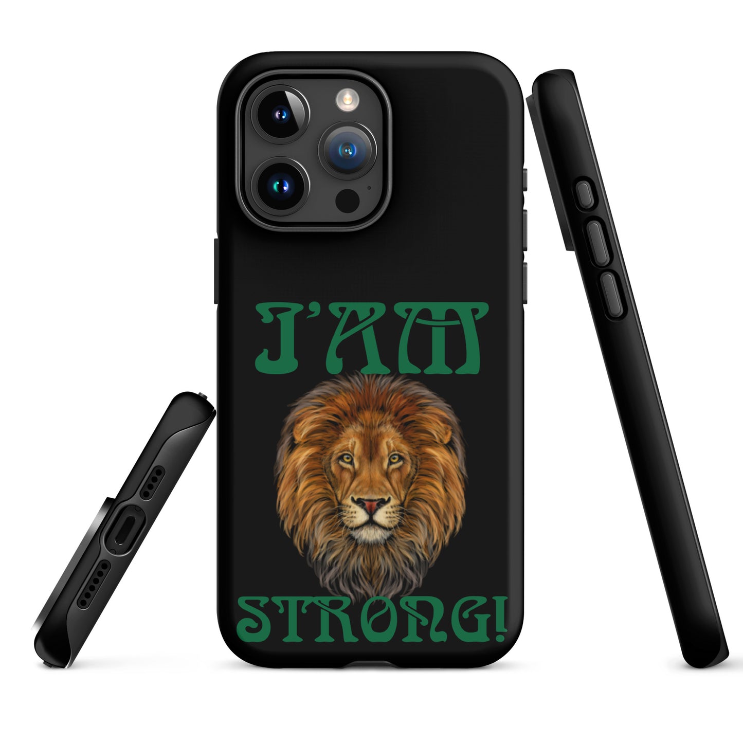 “I’AM STRONG!” Black Tough Case for iPhone® W/Green Font