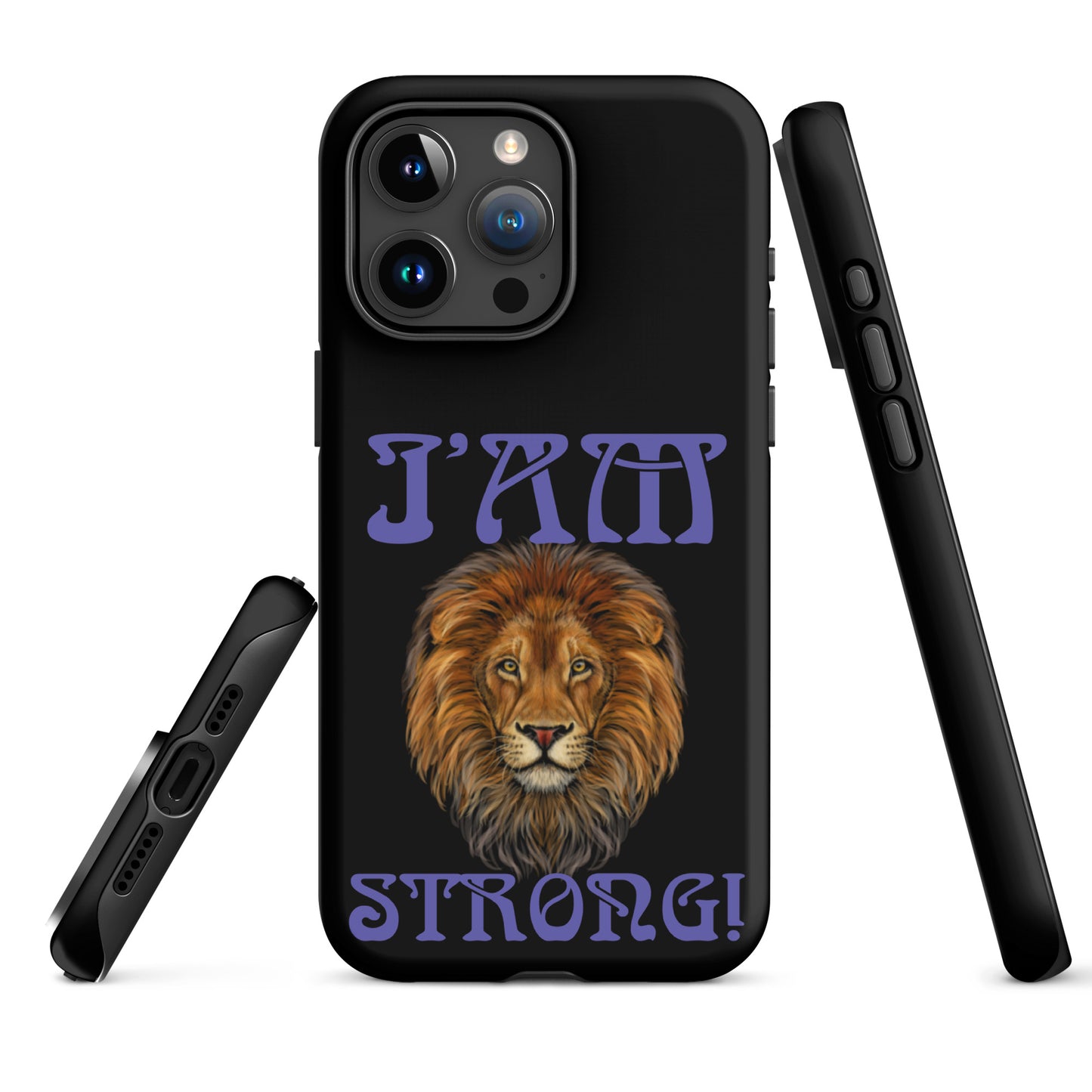 “I’AM STRONG!” Black Tough Case for iPhone® W/Purple Font