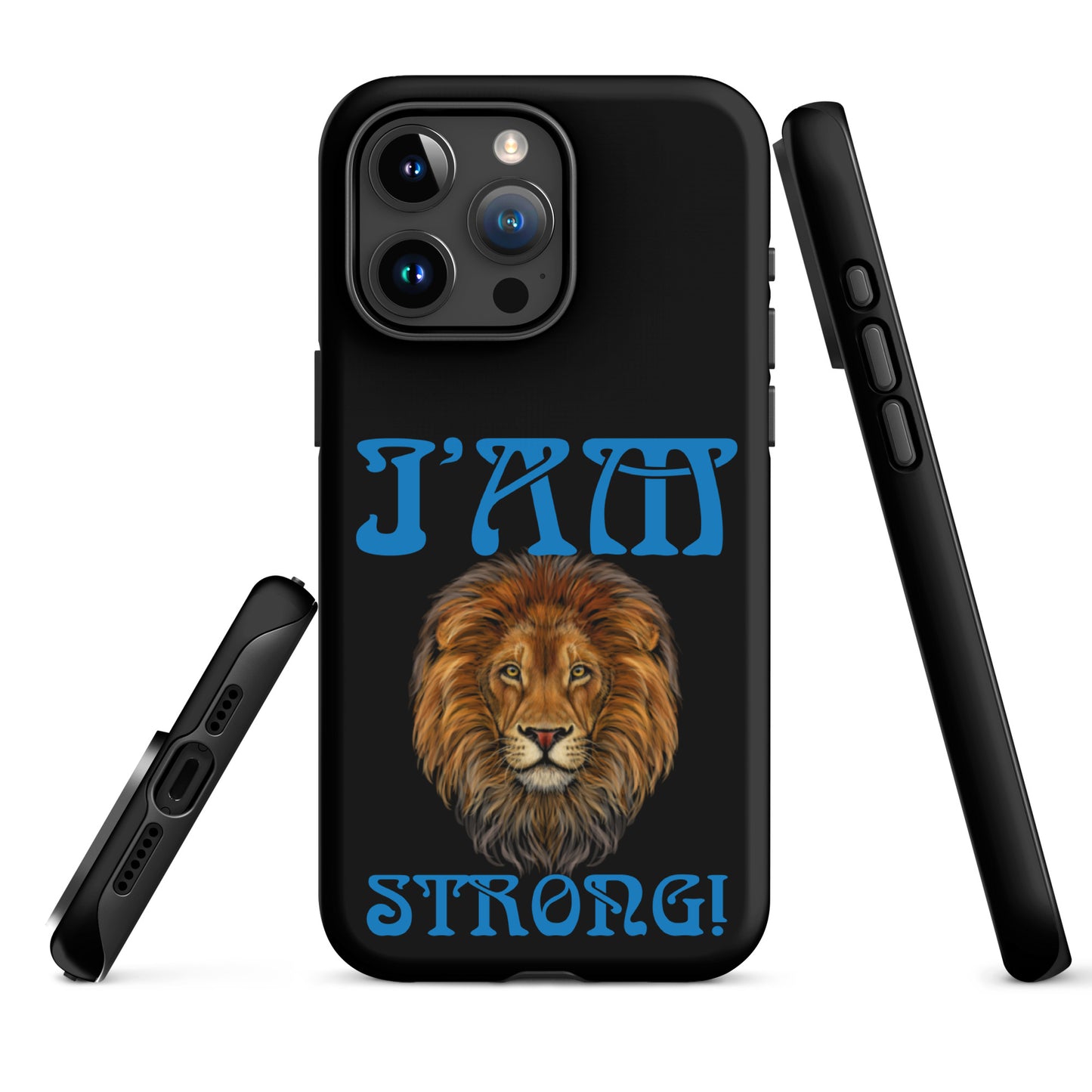 “I’AM STRONG!” Black Tough Case for iPhone® W/Navy Blue Font
