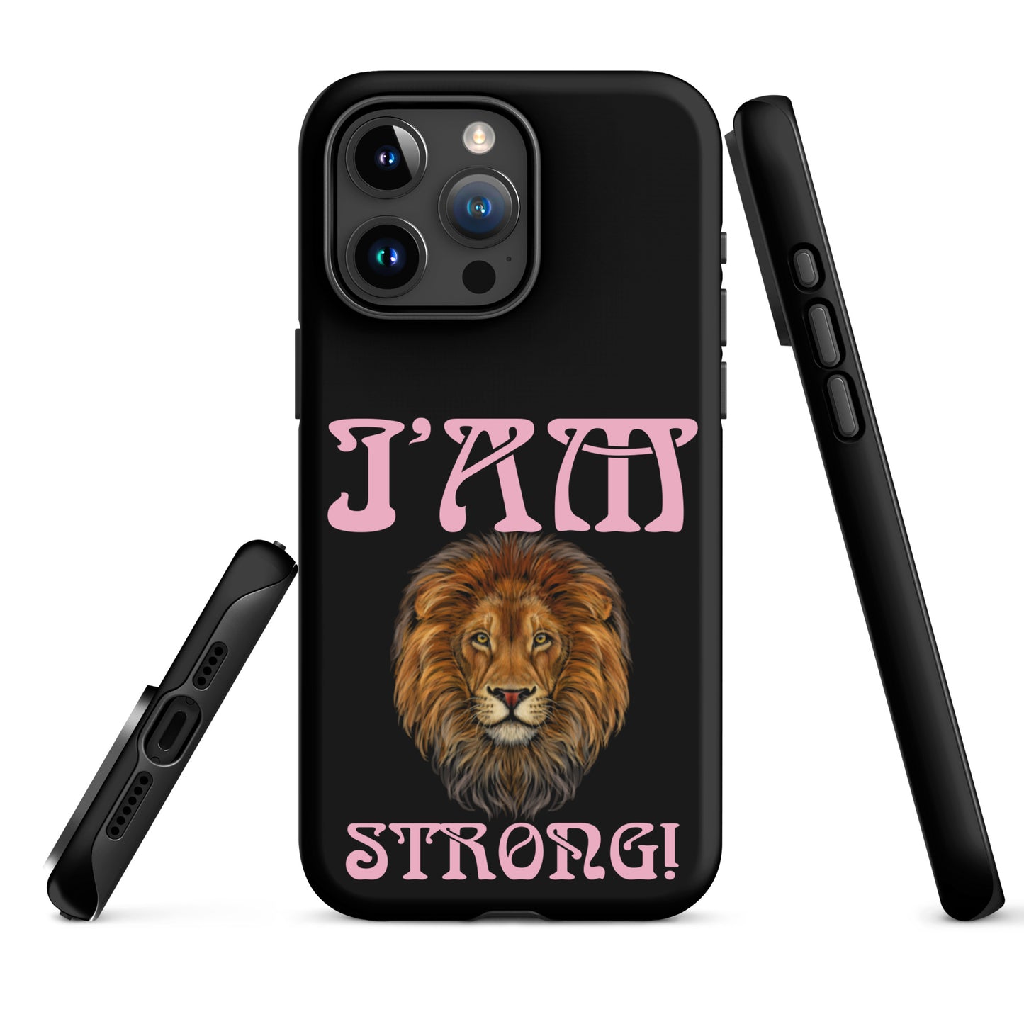 “I’AM STRONG!” Black Tough Case for iPhone® W/Cotton Candy Font