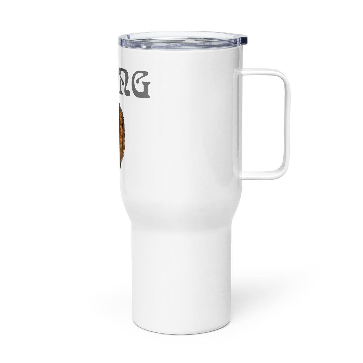 "STRONG"White Travel Mug W/Grey Font