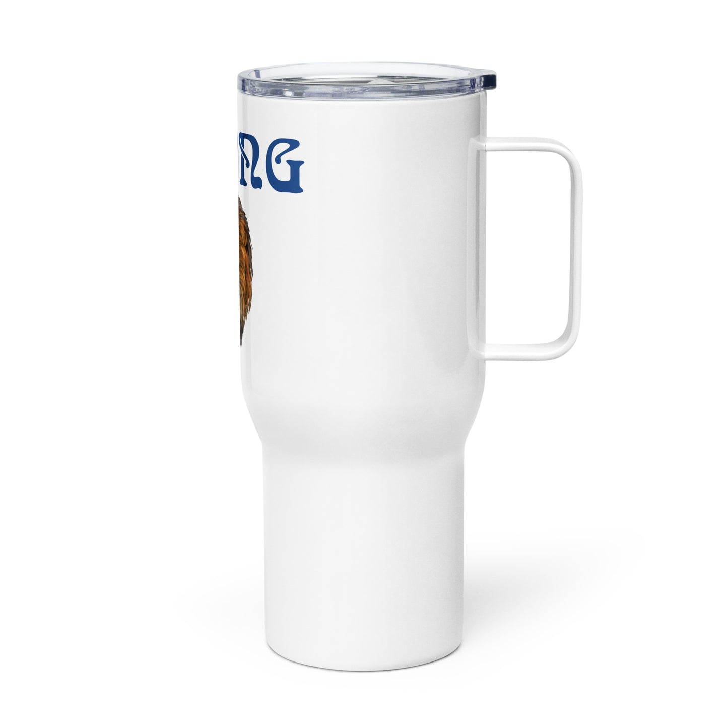 "STRONG"White Travel Mug W/Blue Font