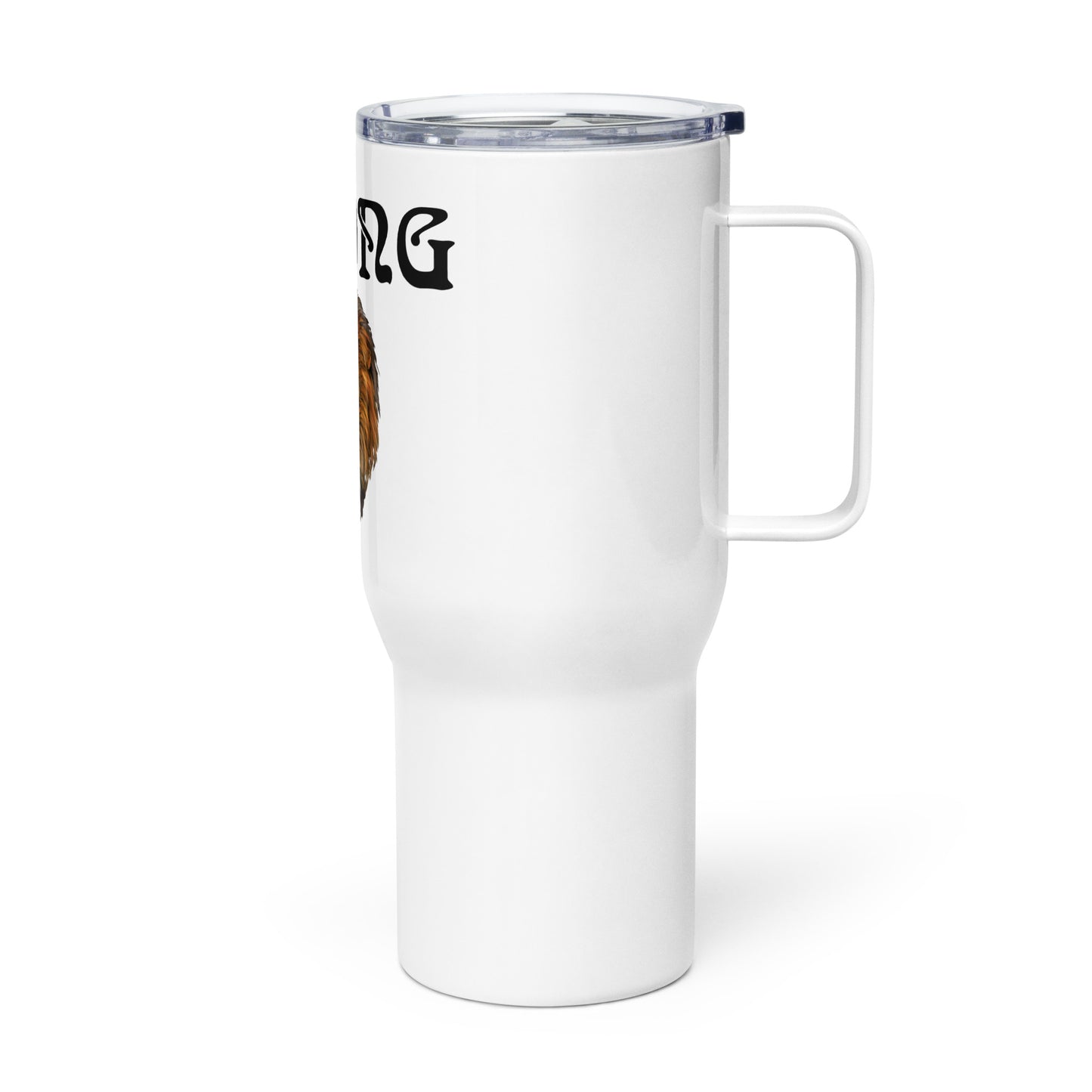 "STRONG"White Travel Mug W/Black Font