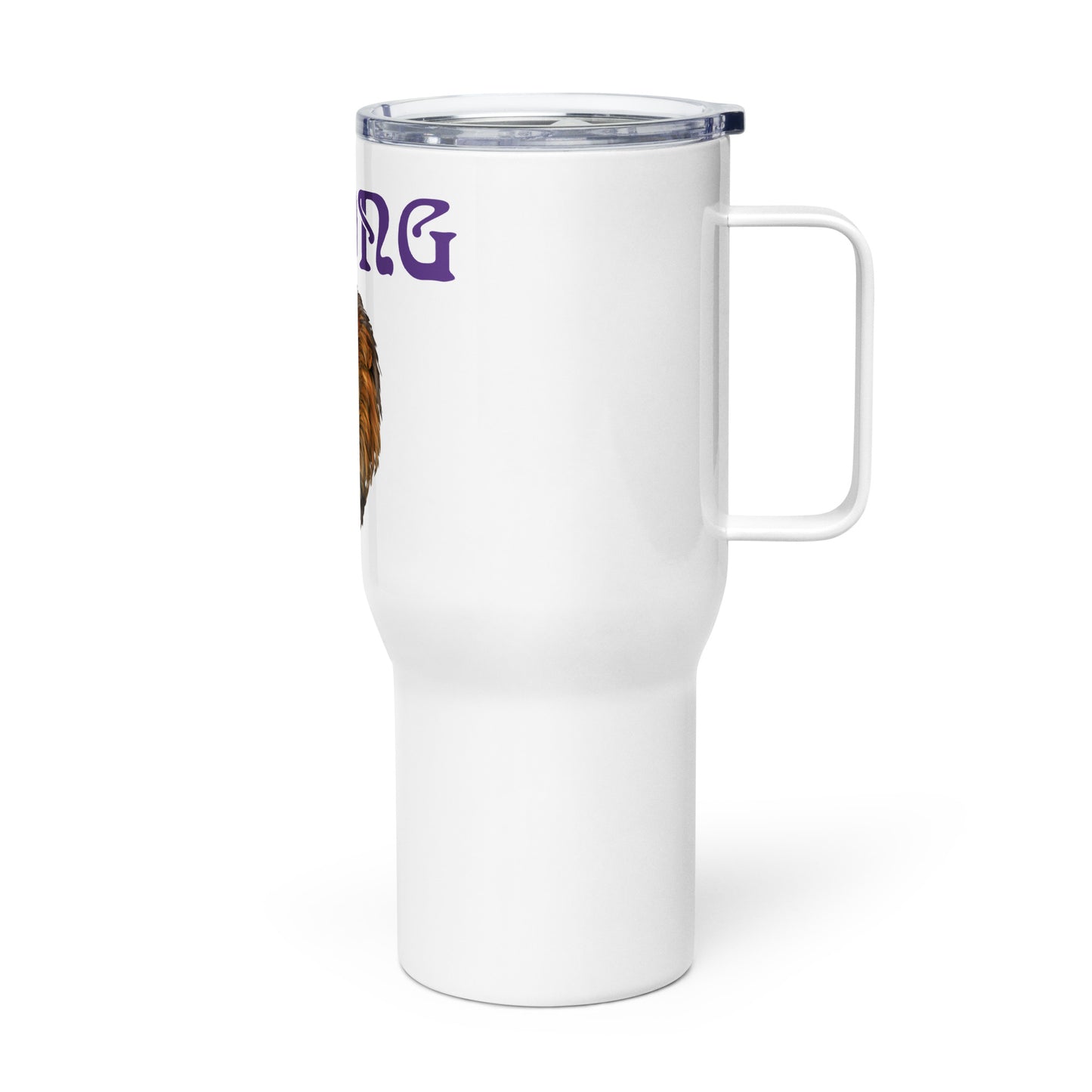 "STRONG"White Travel Mug W/Purple Font