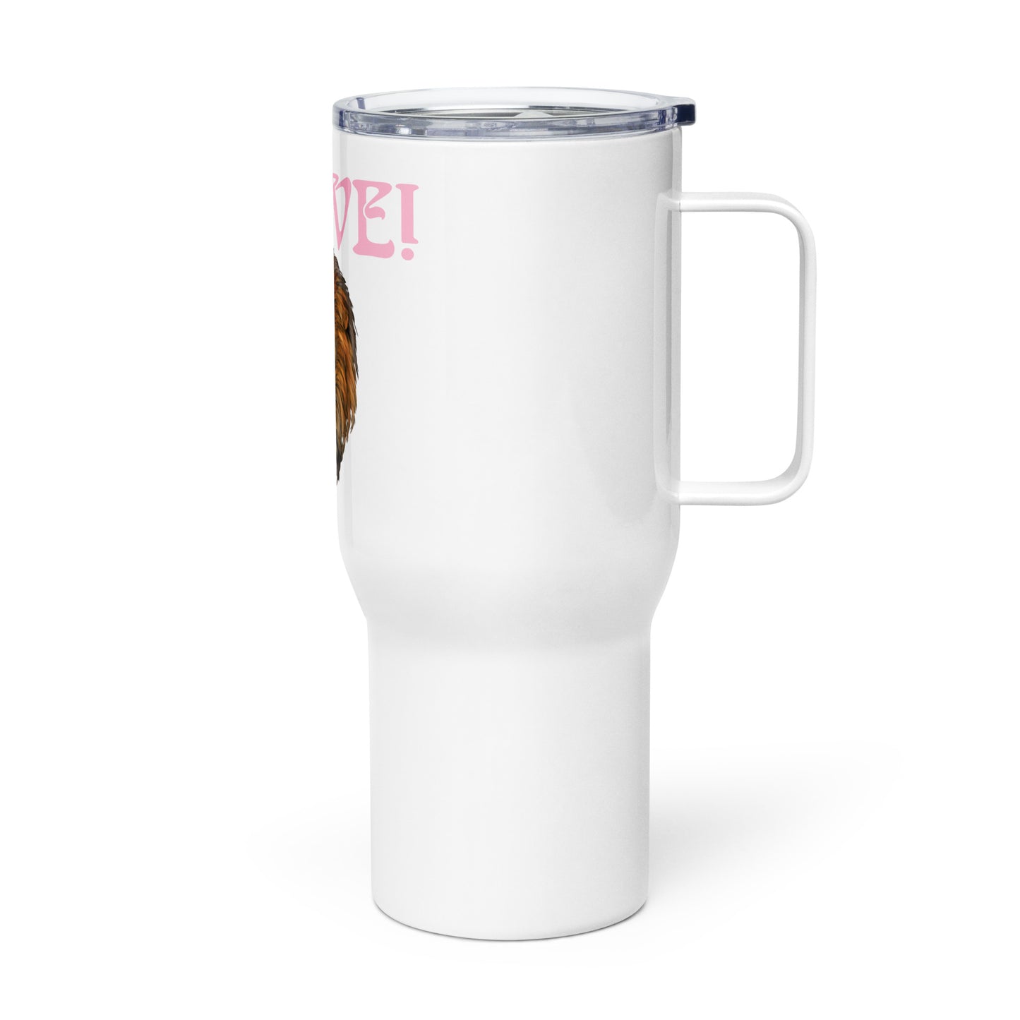 “BRAVE”White Travel Mug W/Cotton Candy Font