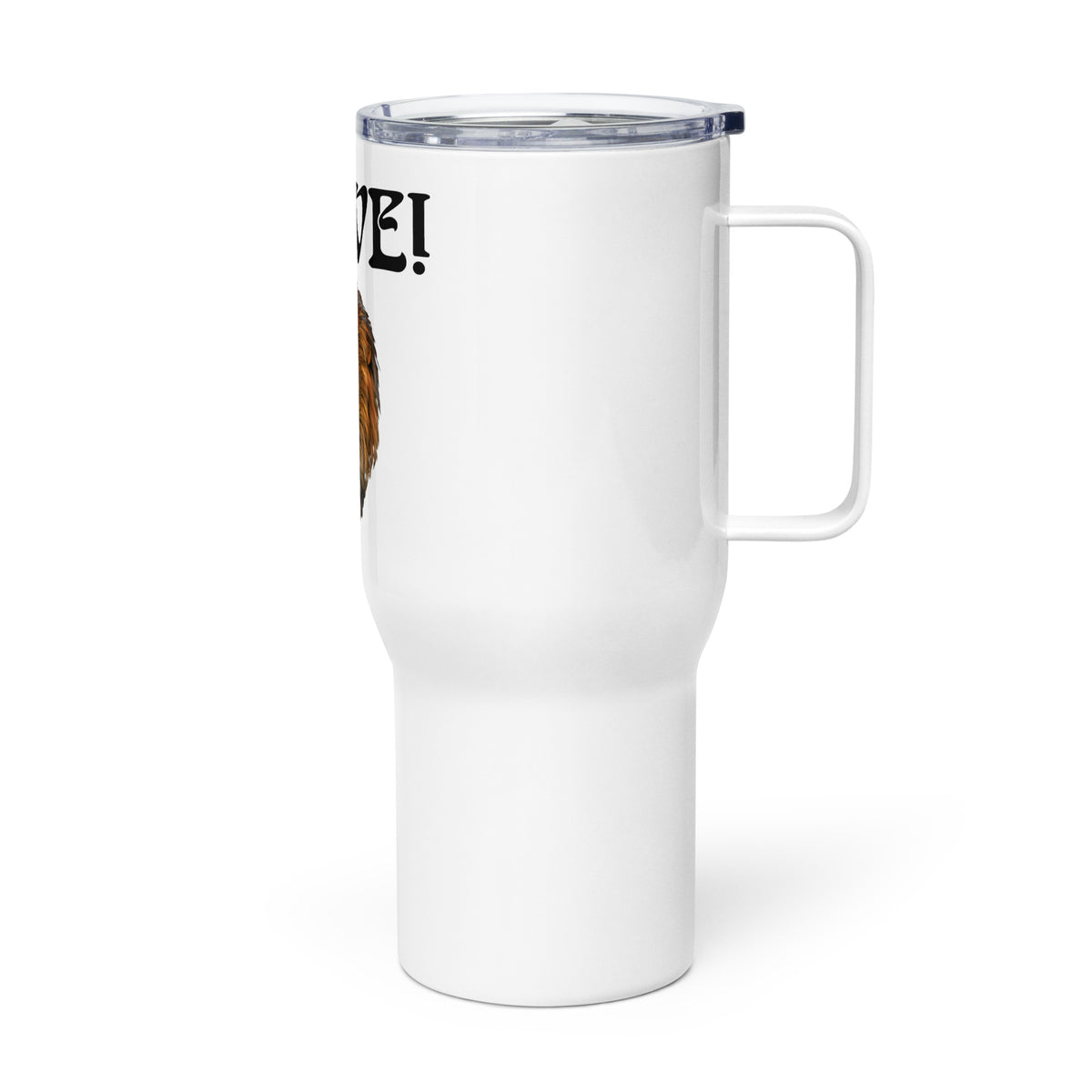 “BRAVE”White Travel Mug W/Black Font