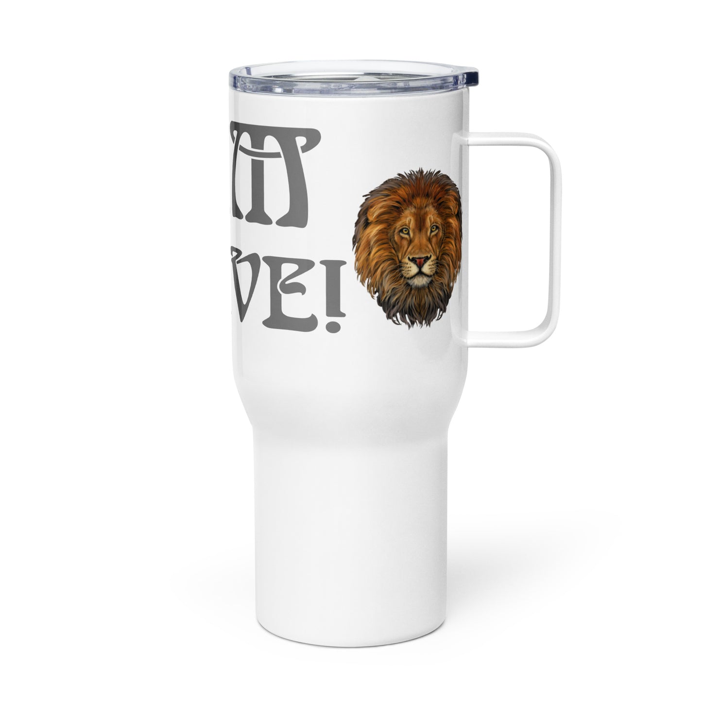“I’AM BRAVE!”White Travel Mug W/Grey Font