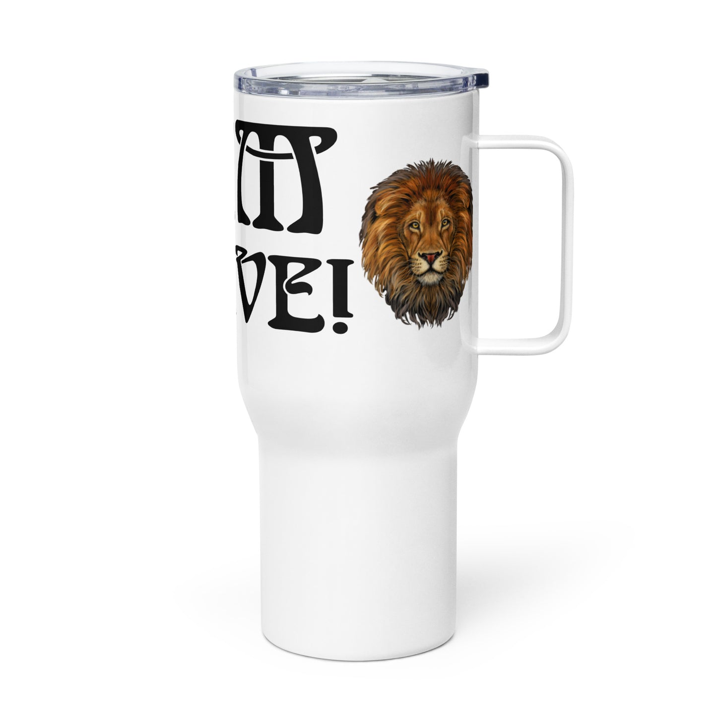 “I’AM BRAVE!”White Travel Mug W/Black Font