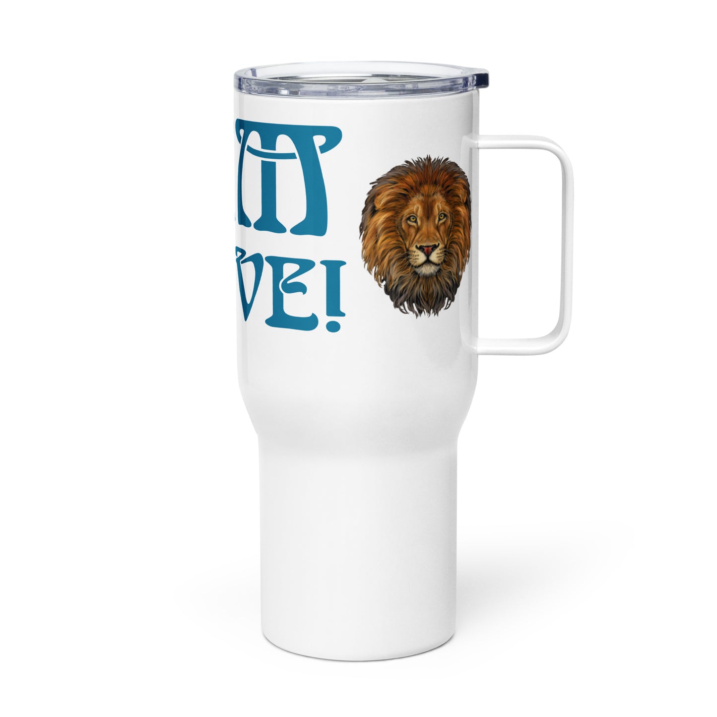 “I’AM BRAVE!”White Travel Mug W/Cerulean Font