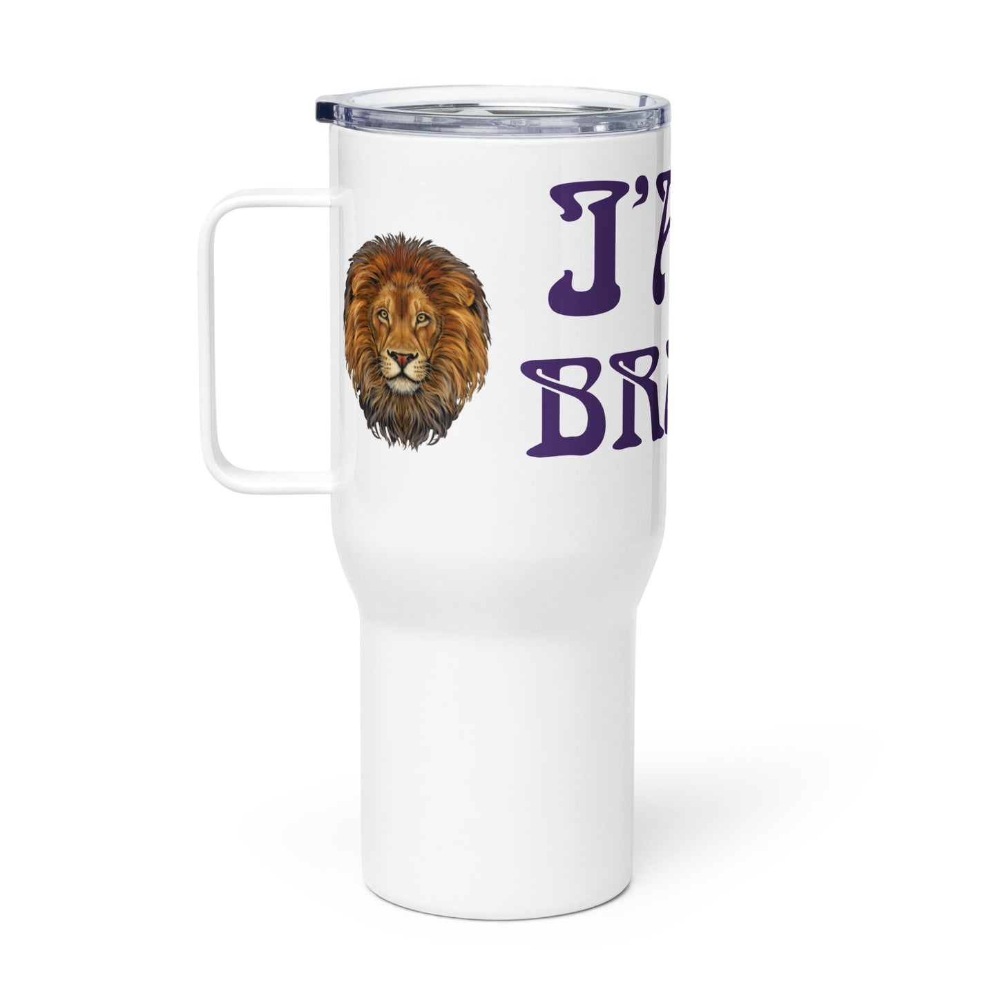 “I’AM BRAVE!”White Travel Mug W/Purple Font