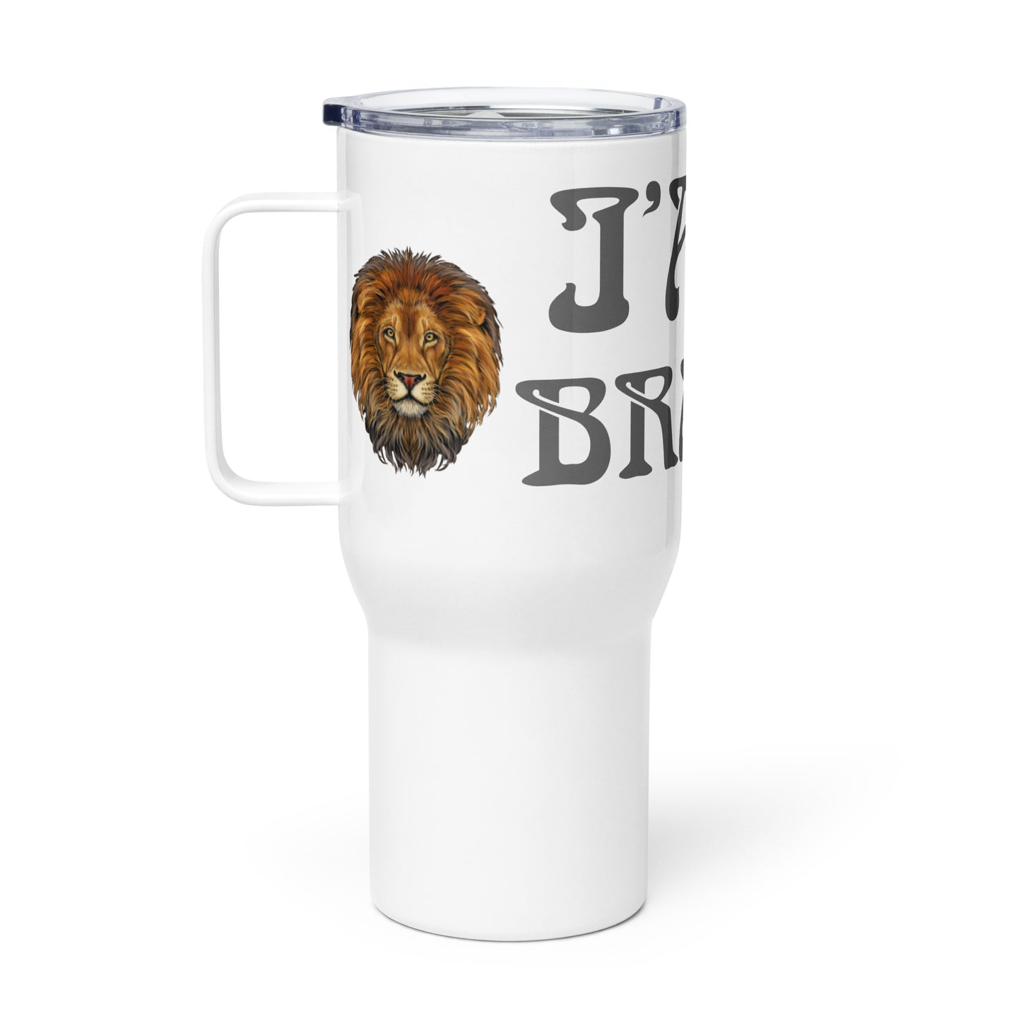 “I’AM BRAVE!”White Travel Mug W/Grey Font