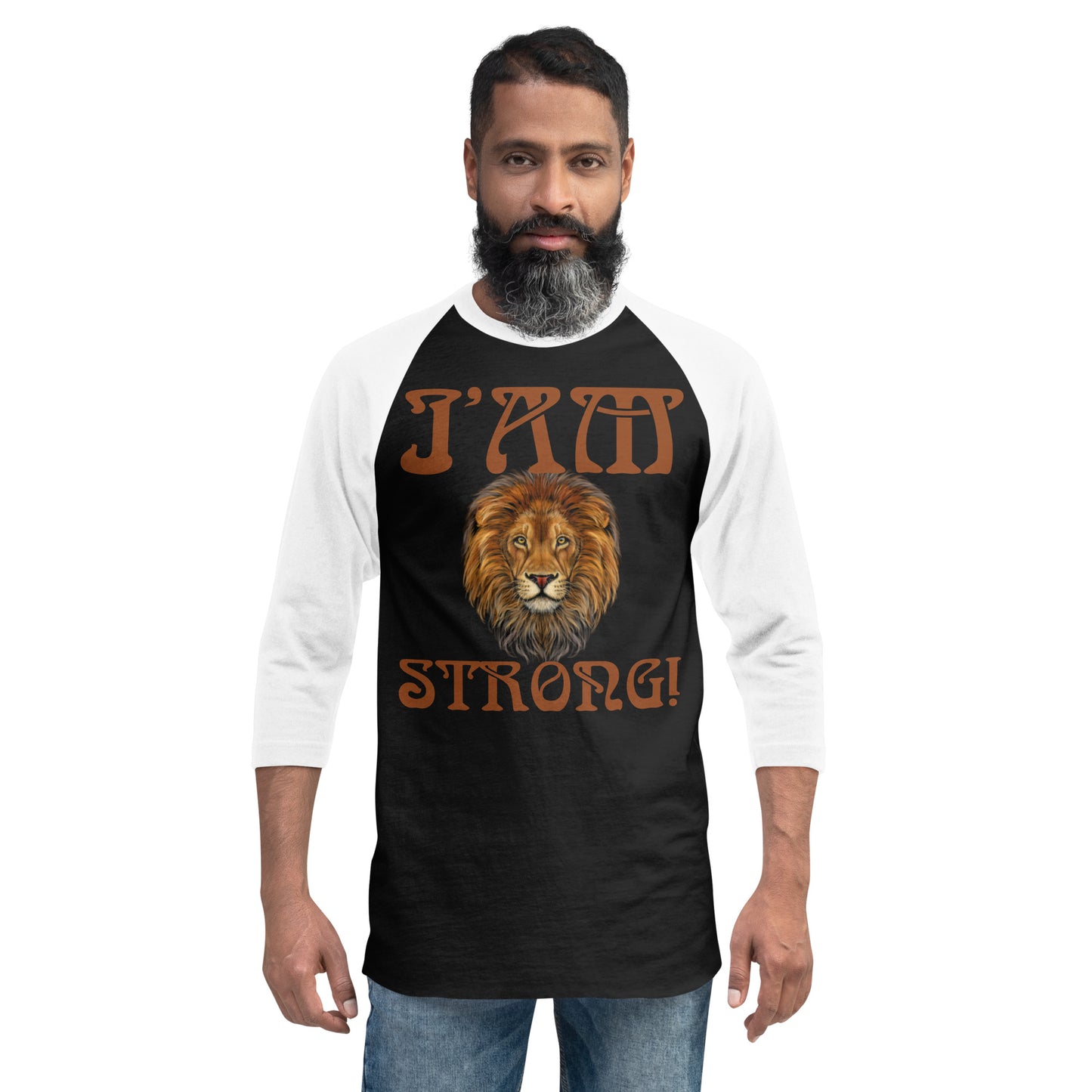 “I’AM STRONG!” 3/4 Sleeve Raglan Shirt W/Brown Font
