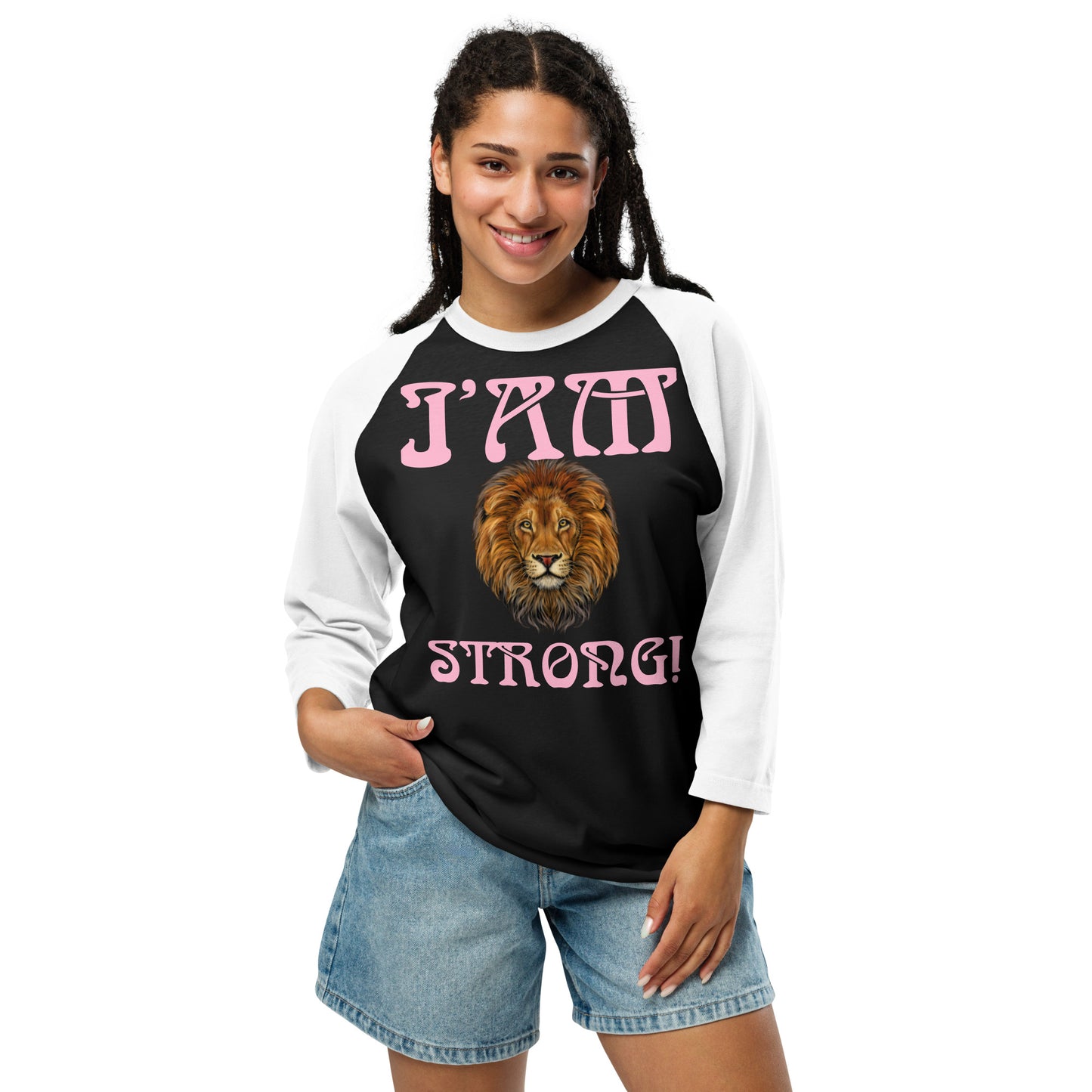 “I’AM STRONG!” 3/4 Sleeve Raglan Shirt W/Cotton Candy Font
