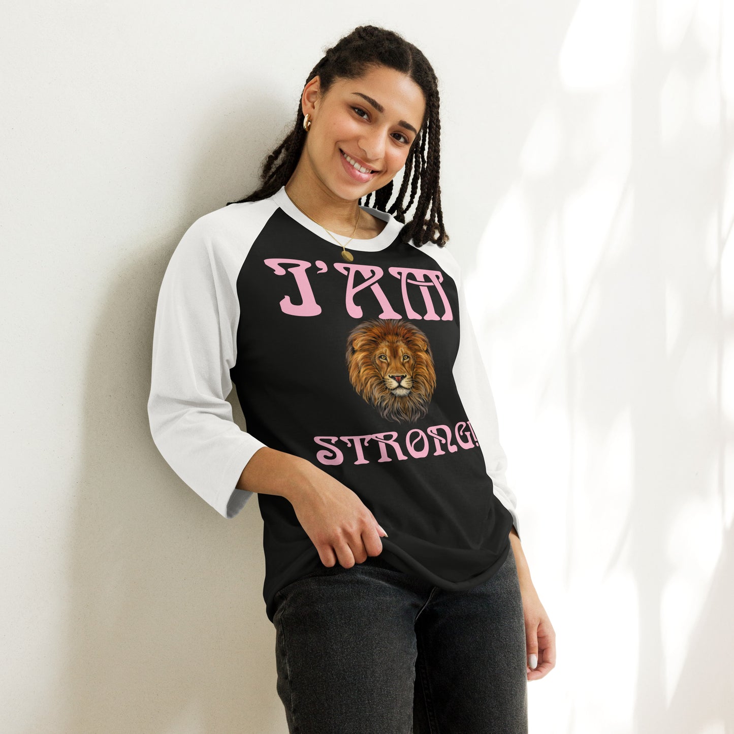 “I’AM STRONG!” 3/4 Sleeve Raglan Shirt W/Cotton Candy Font