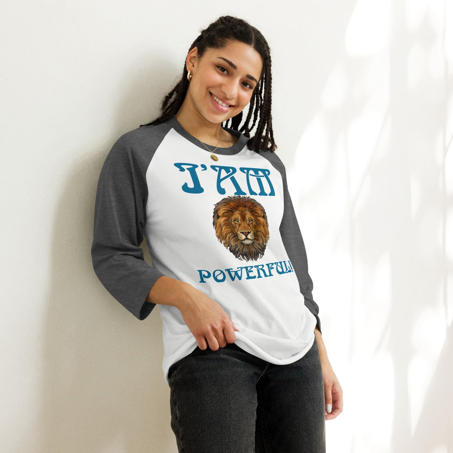 “I’AM POWERFUL!” 3/4 Sleeve Raglan Shirt W/Cerulean Font