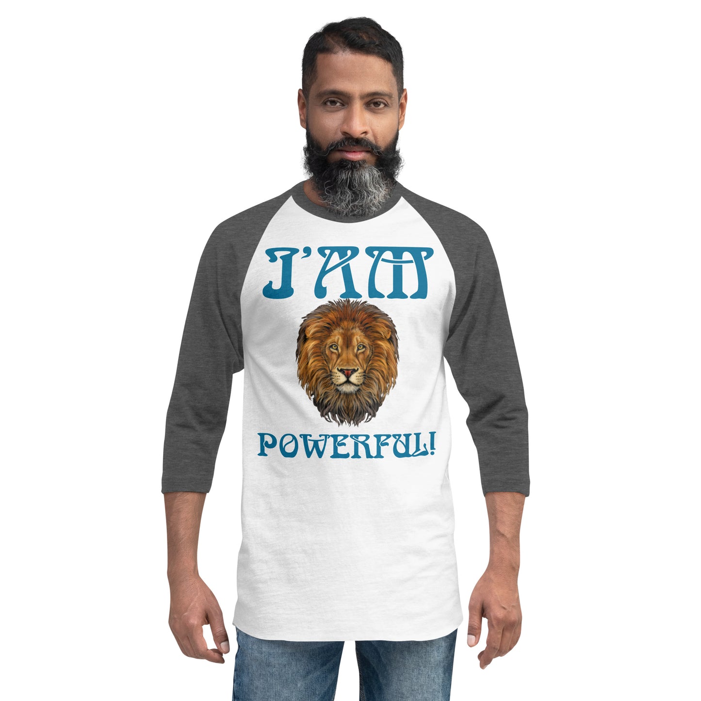 “I’AM POWERFUL!” 3/4 Sleeve Raglan Shirt W/Cerulean Font