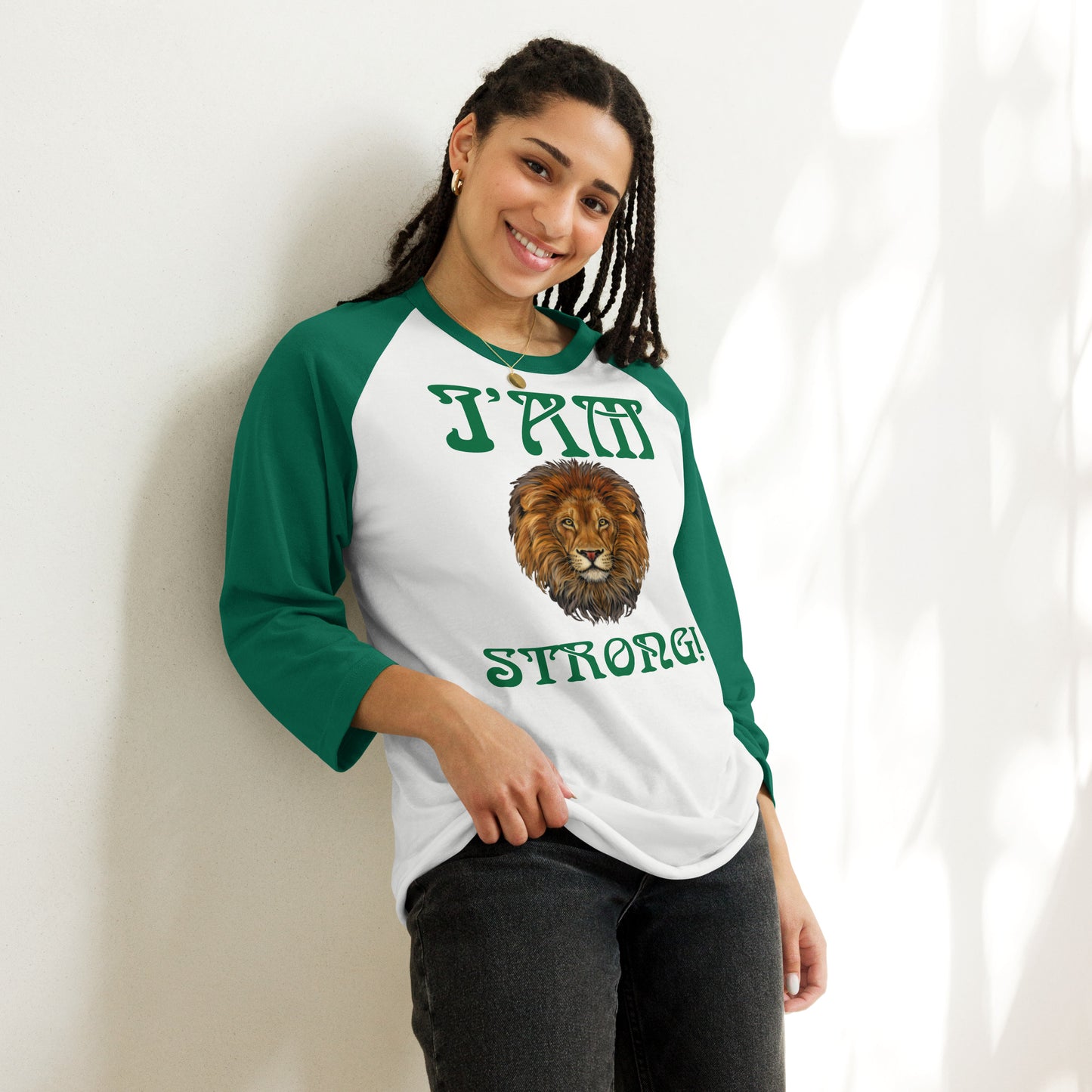“I’AM STRONG!” 3/4 Sleeve Raglan Shirt W/Green Font