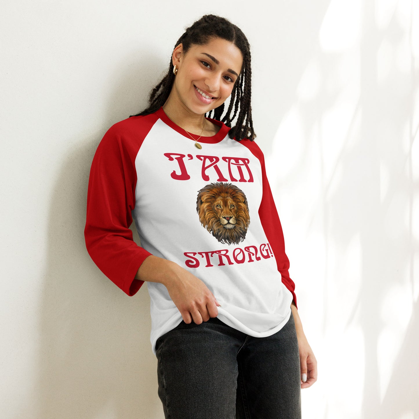 “I’AM STRONG!” 3/4 Sleeve Raglan Shirt W/Red Font