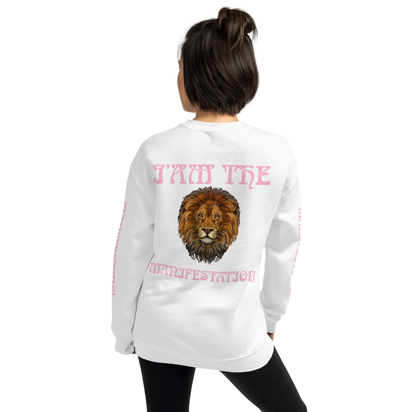 “I’AM THE MANIFESTATION!”White Unisex Sweatshirt W/Cotton Candy Font