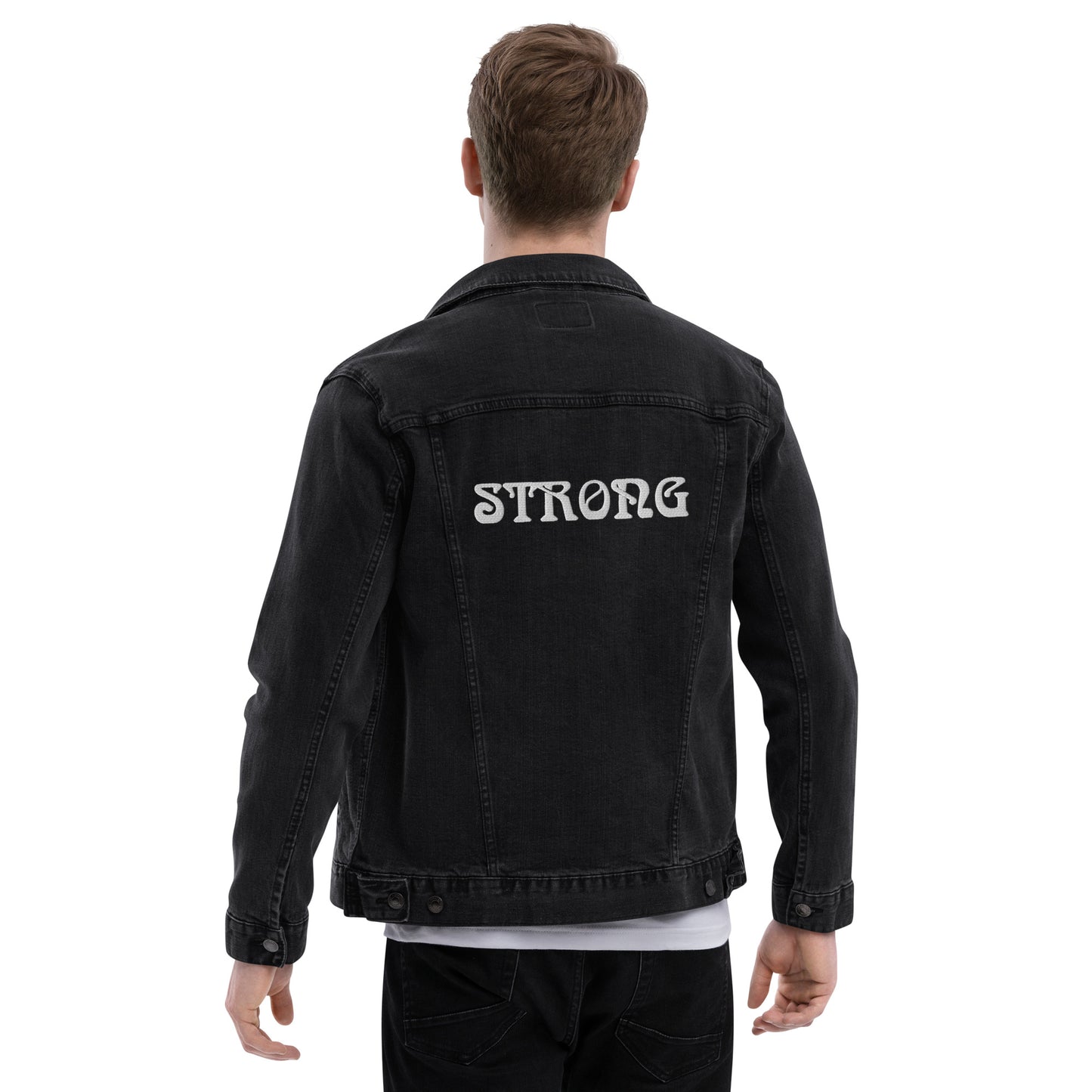 “STRONG”Unisex Denim Jacket W/White Font