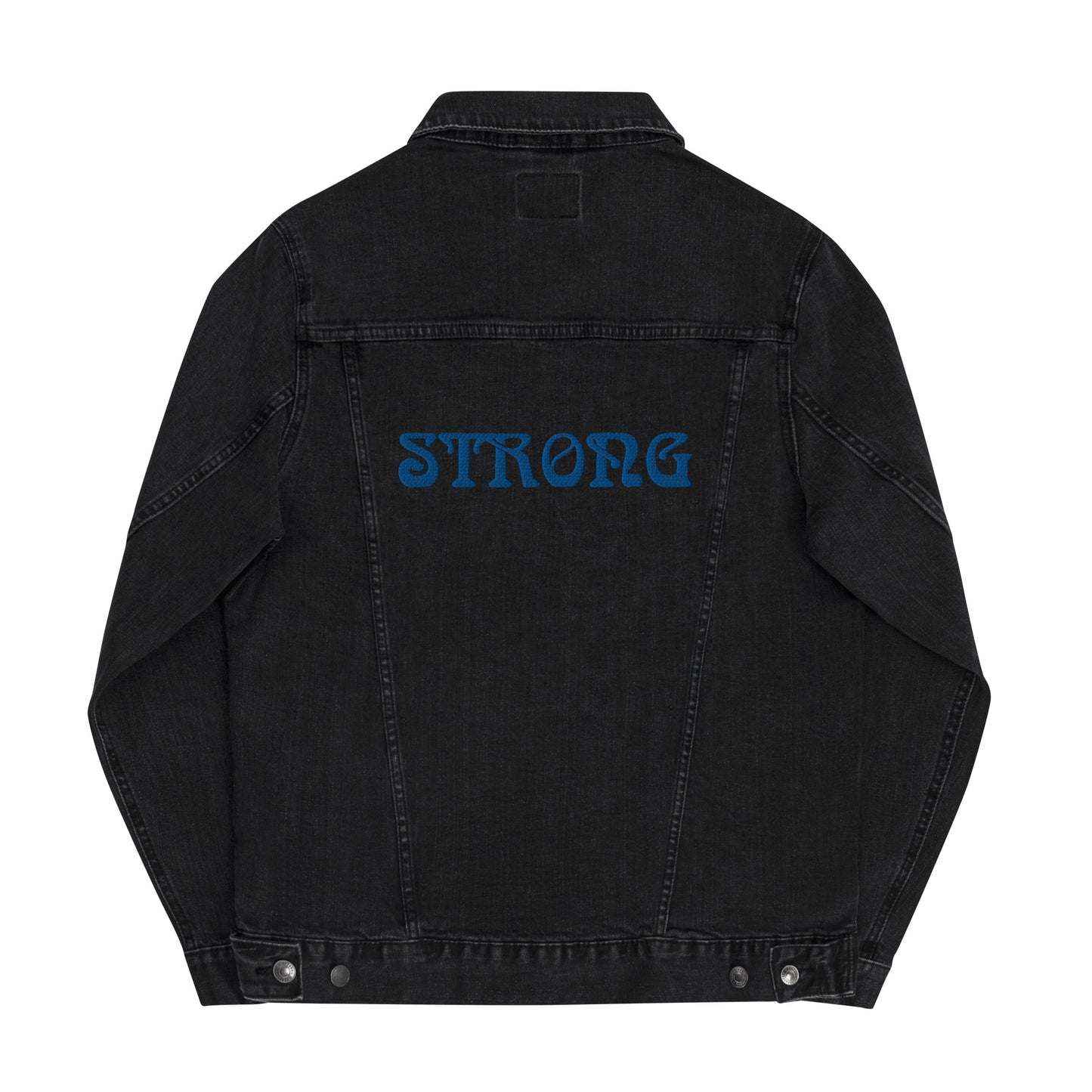 “STRONG”Unisex Denim Jacket W/Navy Blue Font