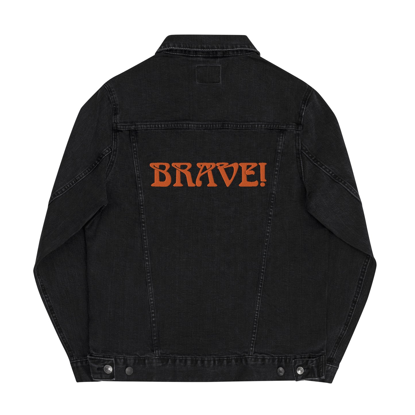 “BRAVE!”Unisex Denim Jacket W/Orange Font