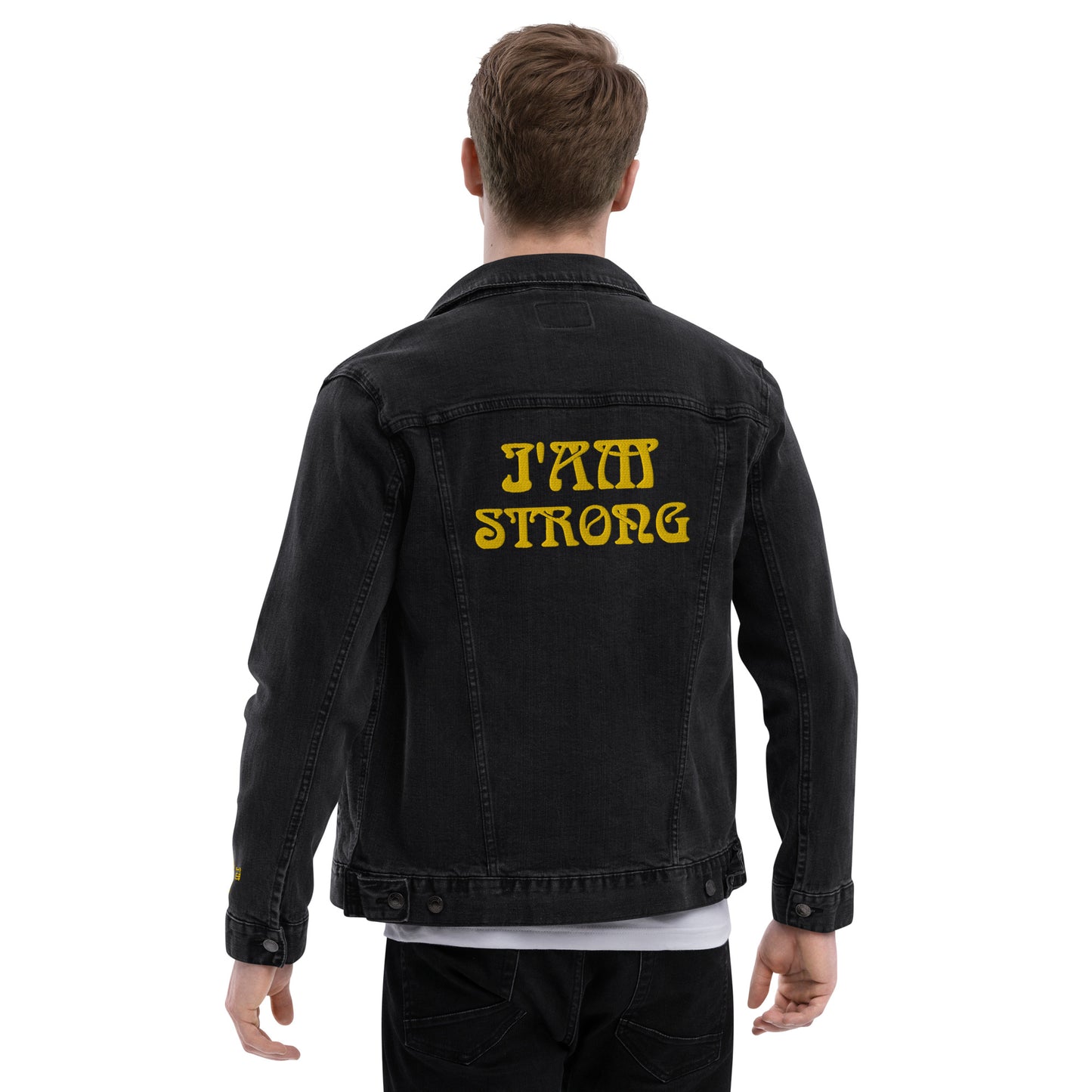 “IAM STRONG”Unisex Denim Jacket W/Yellow Font