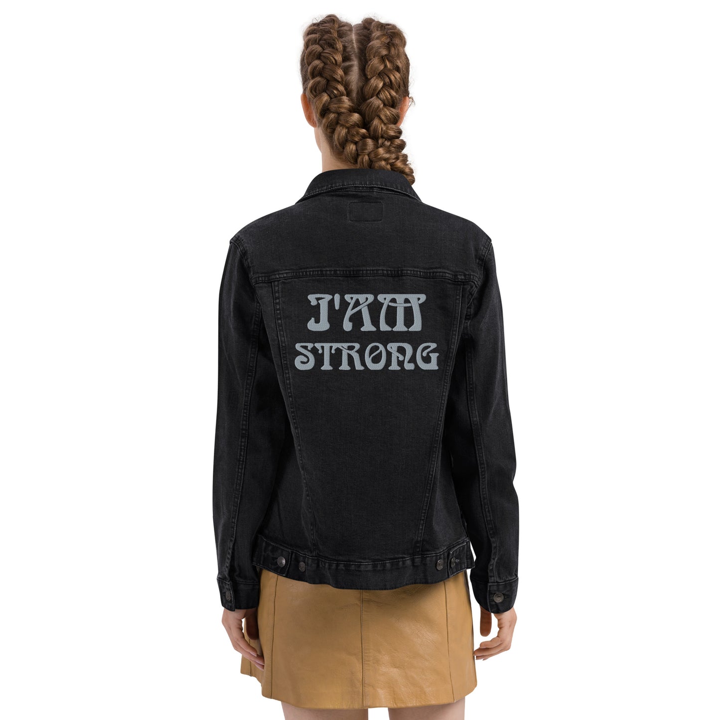 “IAM STRONG”Unisex Denim Jacket W/Silver Font