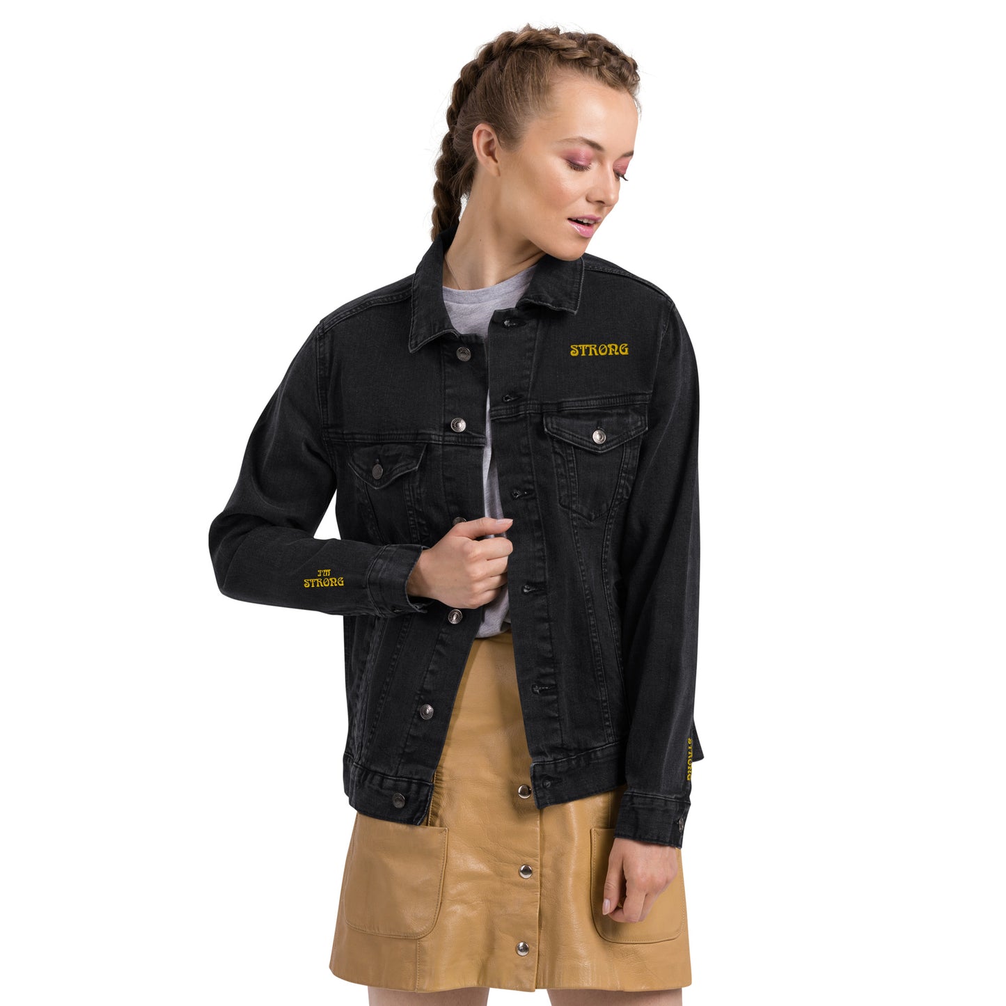 “IAM STRONG”Unisex Denim Jacket W/Yellow Font